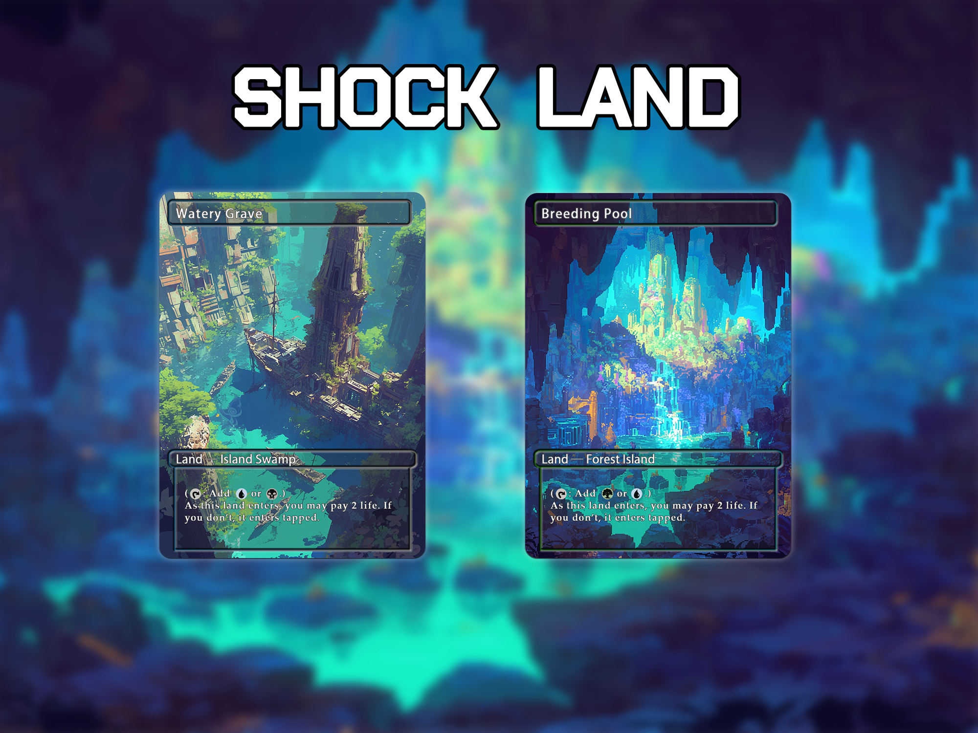Shock land pack pixel style lands set of 10 unique borderless custom proxy lands High quality lands for EDH or cEDH
