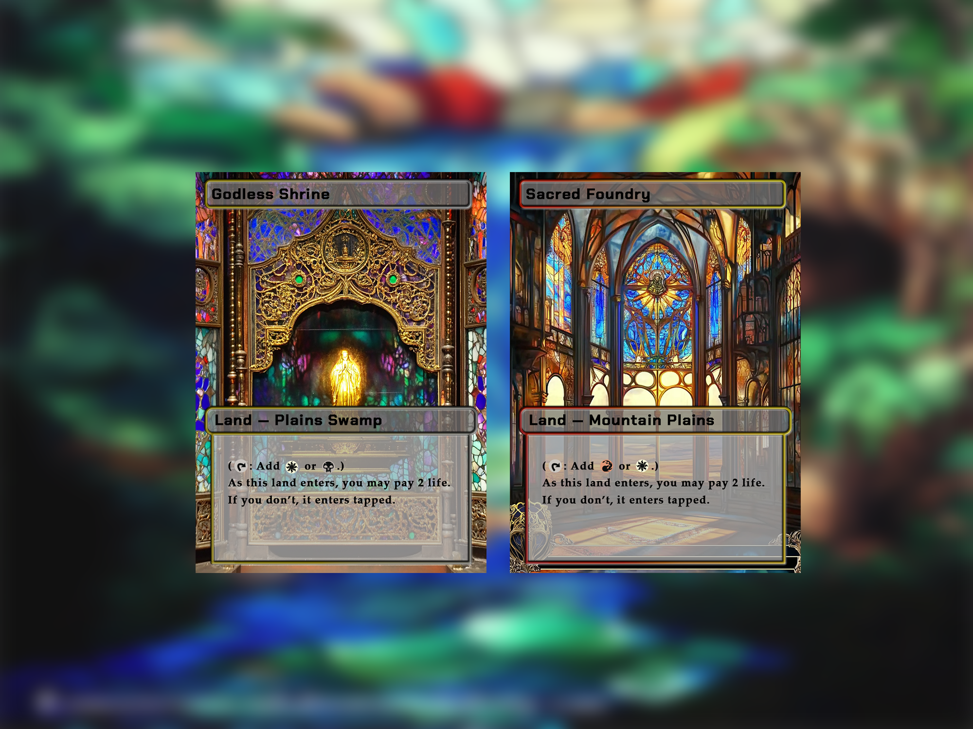 Shock Lands Bundle (10 cards), Proxy shock Land Set, Stained Glass Style Custom Proxy Lands for EDH or cEDH