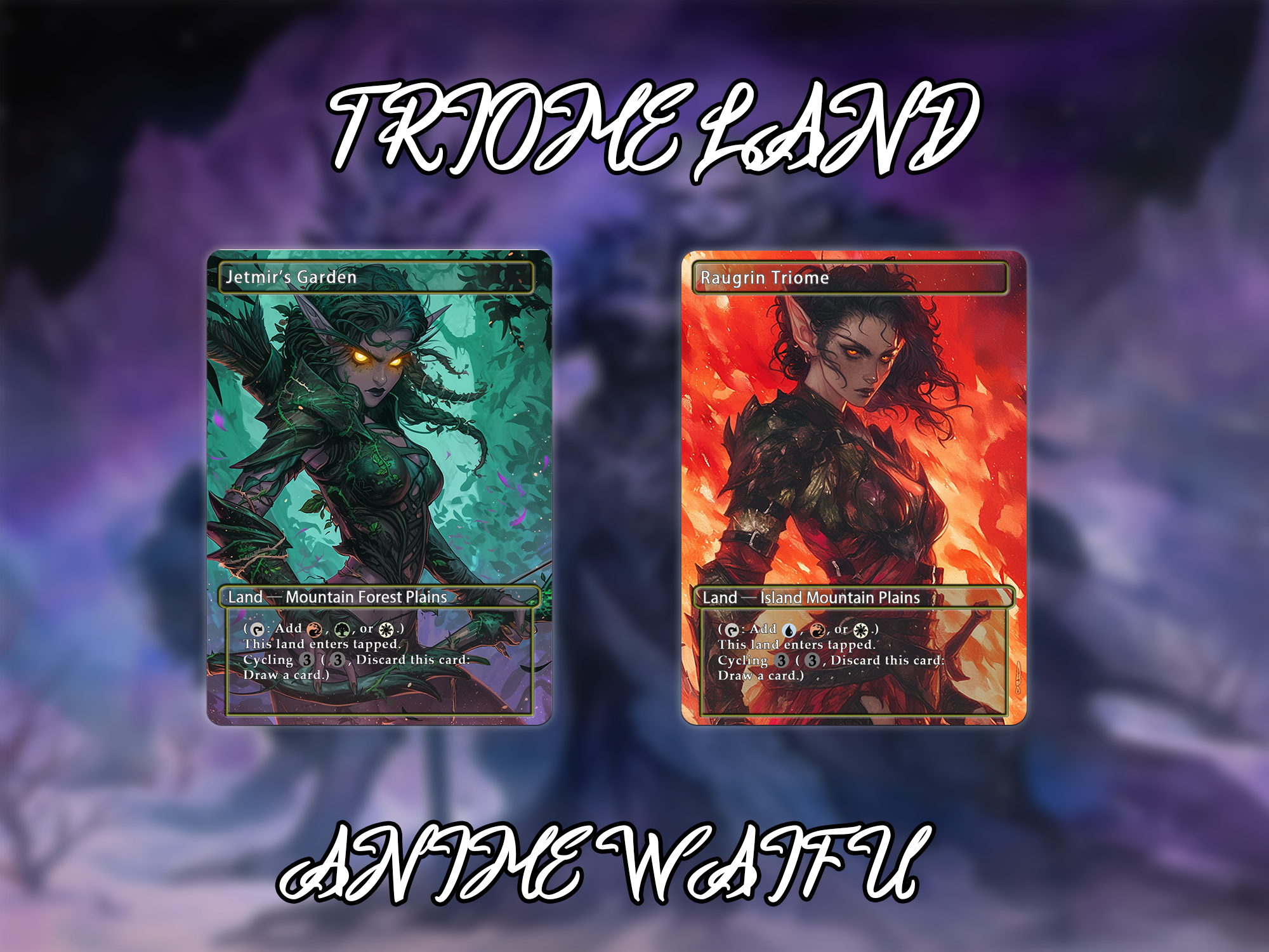 Triome land pack (10 cards) Anime waifu lands set of 10 unique borderless custom proxy lands High quality lands for EDH or cEDH