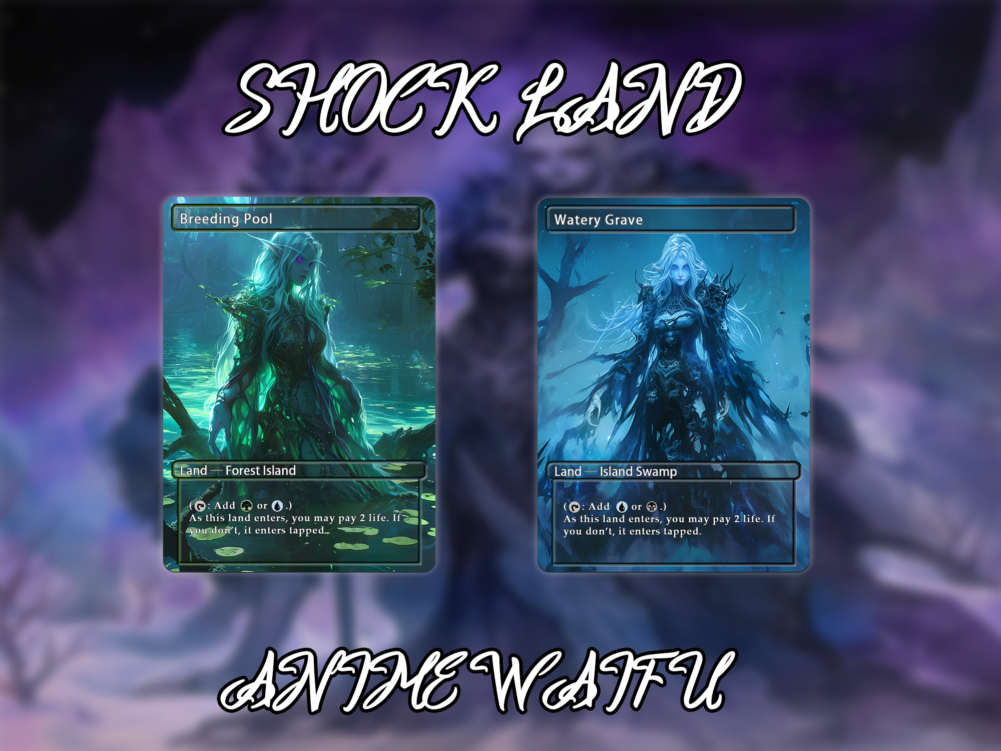 Shock land pack (10 cards) Anime waifu lands set of 10 unique borderless custom proxy lands High quality lands for EDH or cEDH