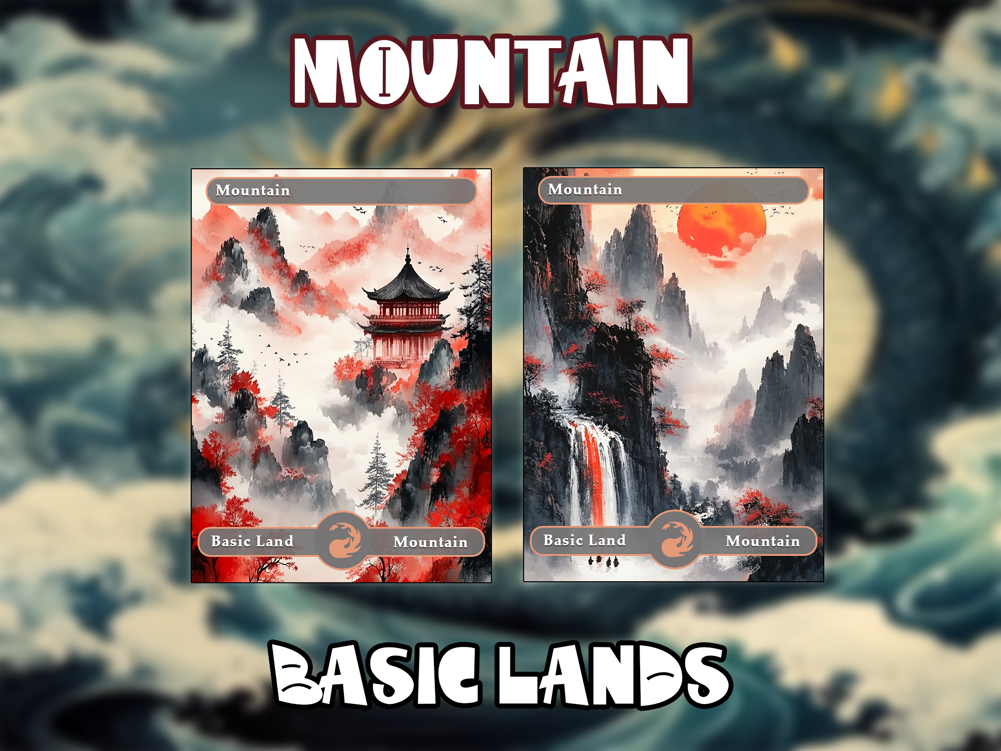 10 Basic Lands Proxy, Moutain Proxy, Custom Magic Cards for Commander EDH, Ancient Chinese Ink Style