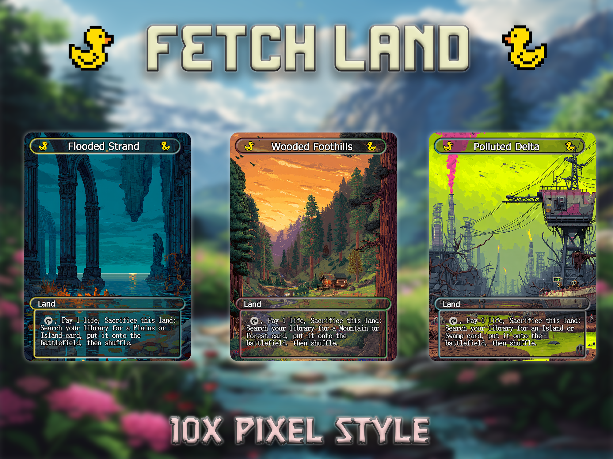 Fetch land pack pixel style lands set of 10 unique borderless custom proxy lands High quality lands for EDH or cEDH