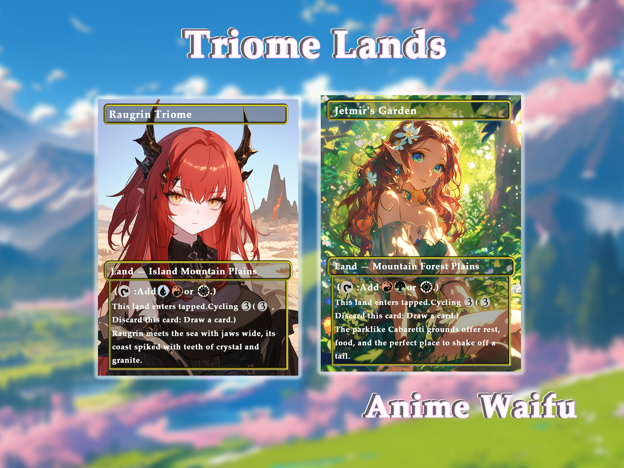 10 Triome land Anime Style, Proxy Lands Custom Magic Cards for Commander EDH/cEDH, Anime Waifu Proxy Cards