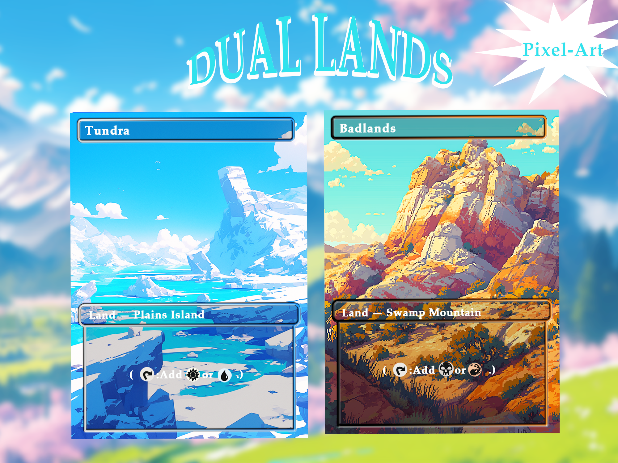 Dual land pack (10+ cards) Pixel-Art lands set of 10+ unique borderless custom proxy lands High quality lands for EDH or cEDH