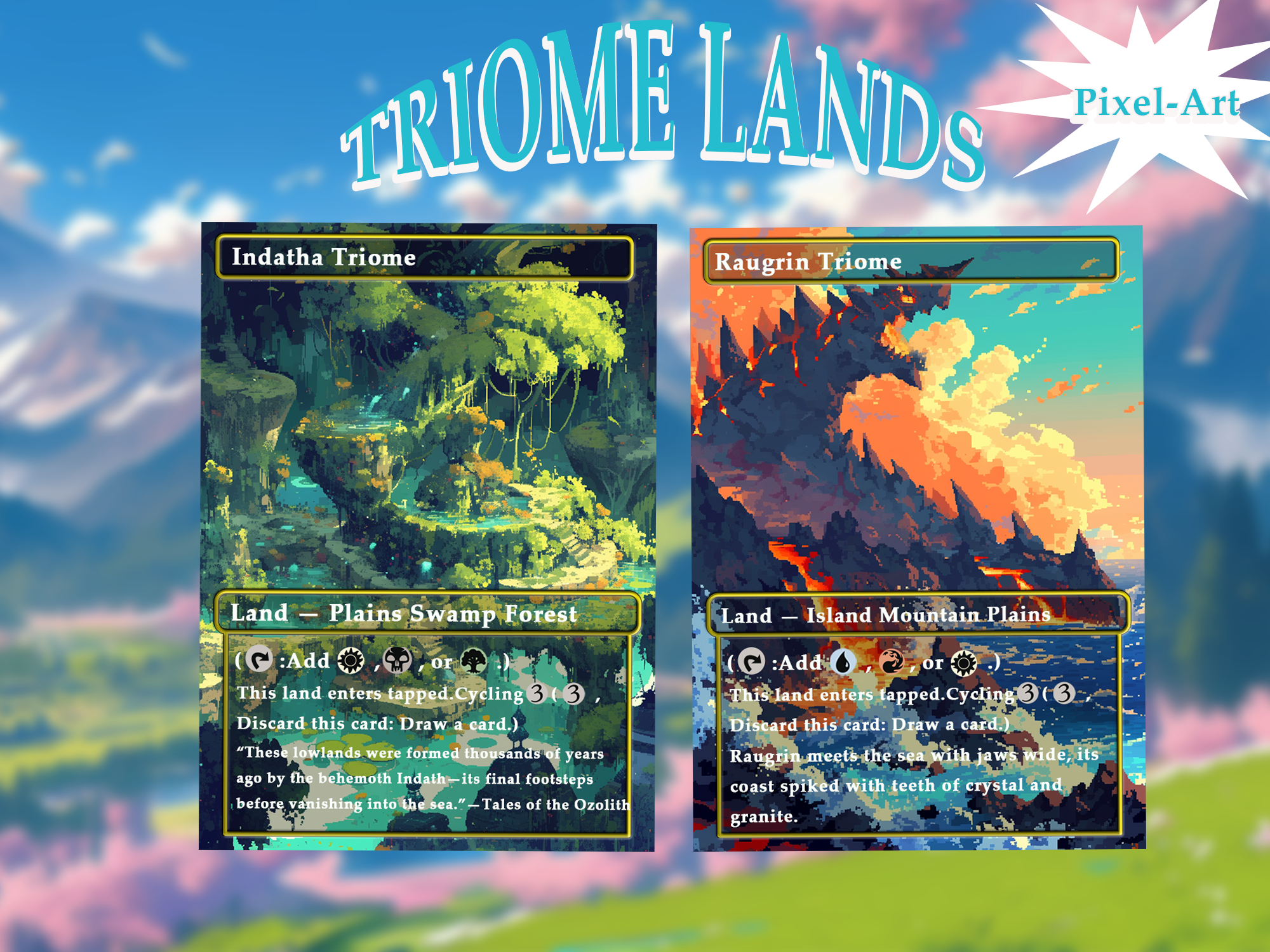 Triome land pack (10+ cards) Pixel-Art lands set of 10+ unique borderless custom proxy lands High quality lands for EDH or cEDH