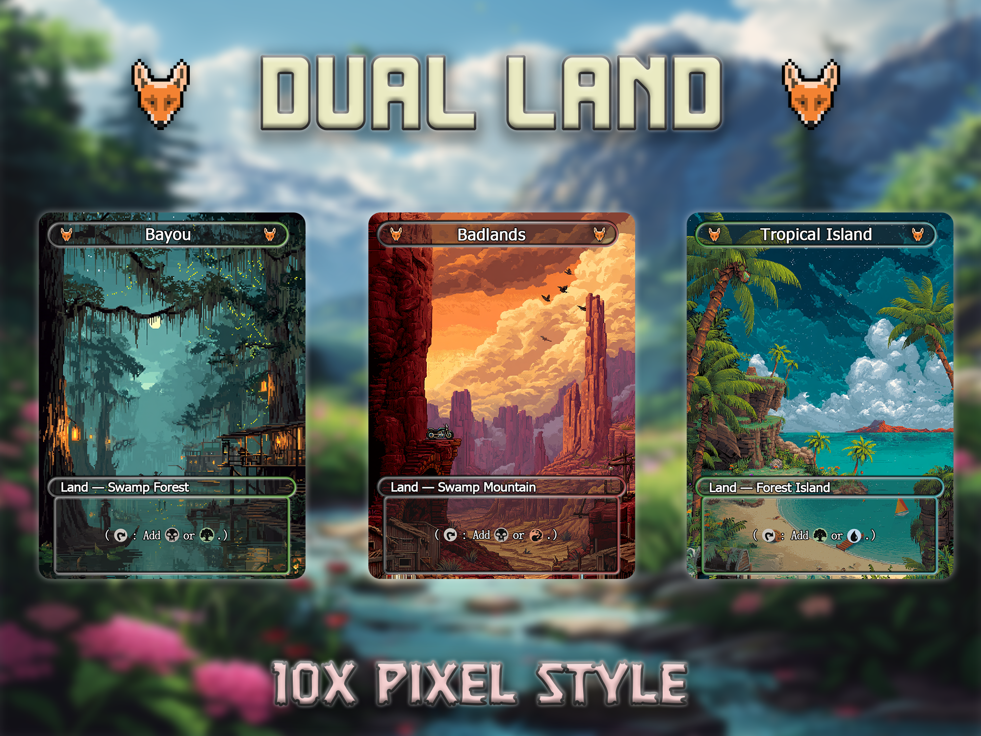 Dual land pack pixel style lands set of 10 unique borderless custom proxy lands High quality lands for EDH or cEDH