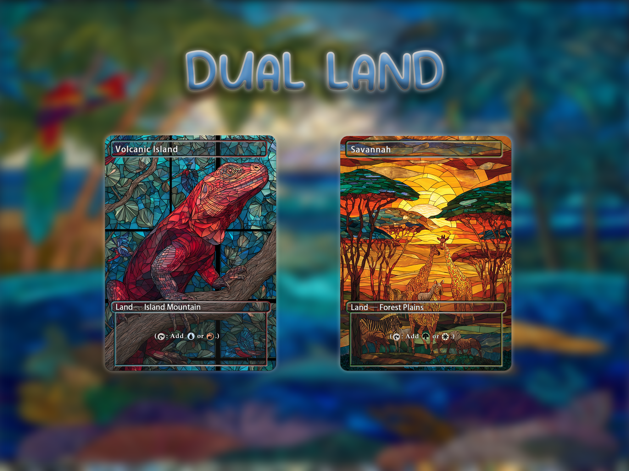 Dual land pack (10+ cards) animal styles set of 10+ unique borderless custom proxy lands High quality lands for EDH or cEDH