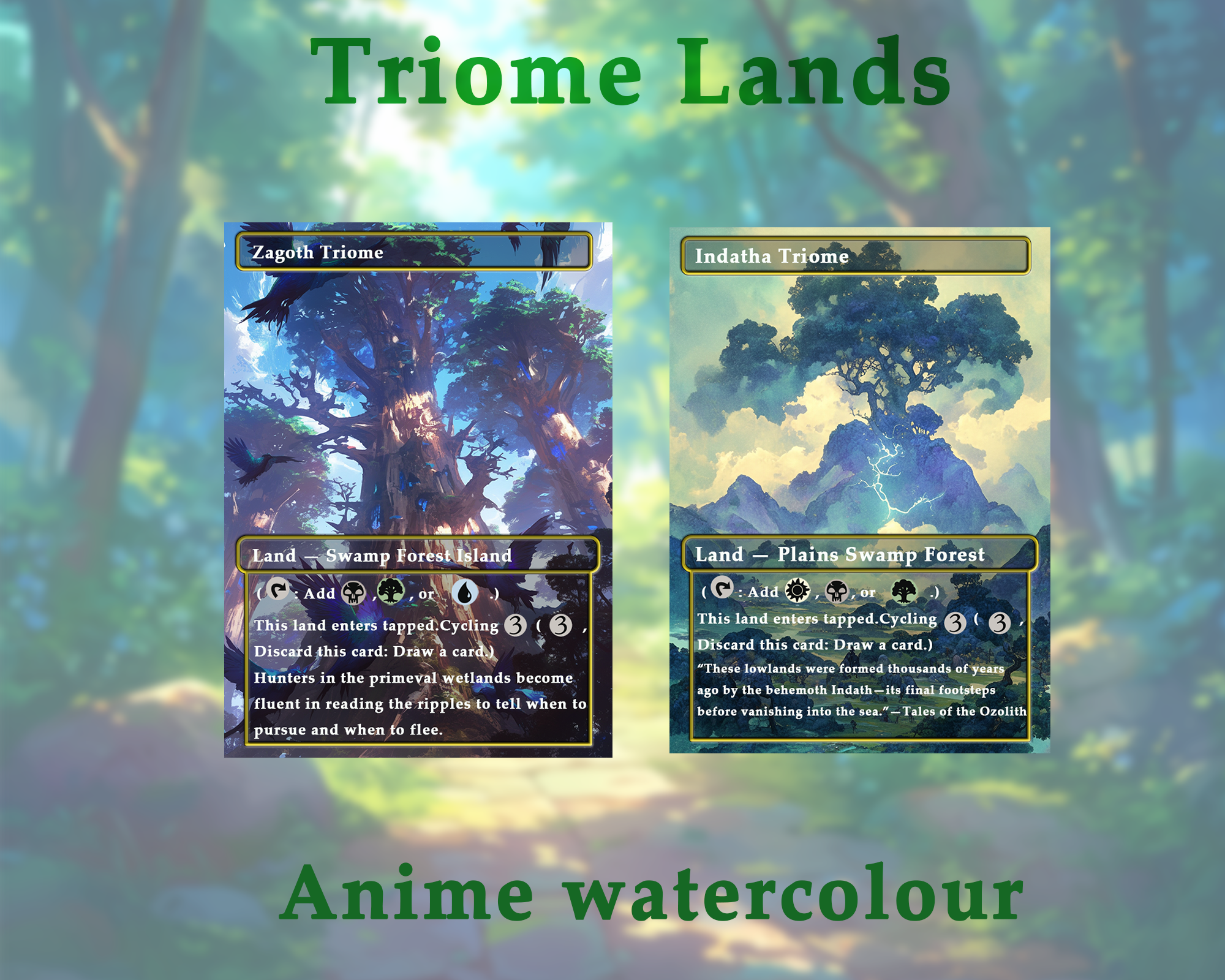 Triome land pack (10+ cards) Anime watercolour lands set of 10+ unique borderless custom MTG proxy lands High quality lands for EDH or cEDH