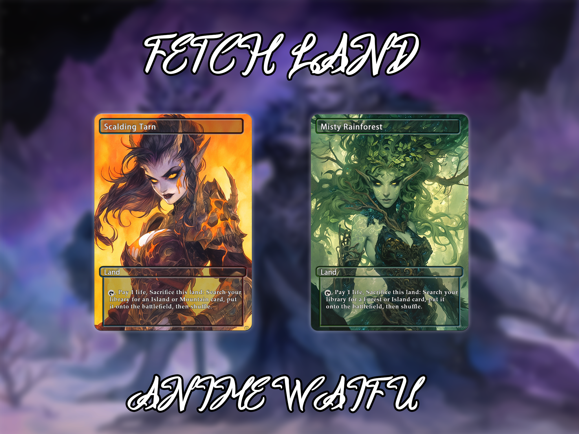 Fetch land pack (10 cards) Anime waifu lands set of 10 unique borderless custom proxy lands High quality lands for EDH or cEDH