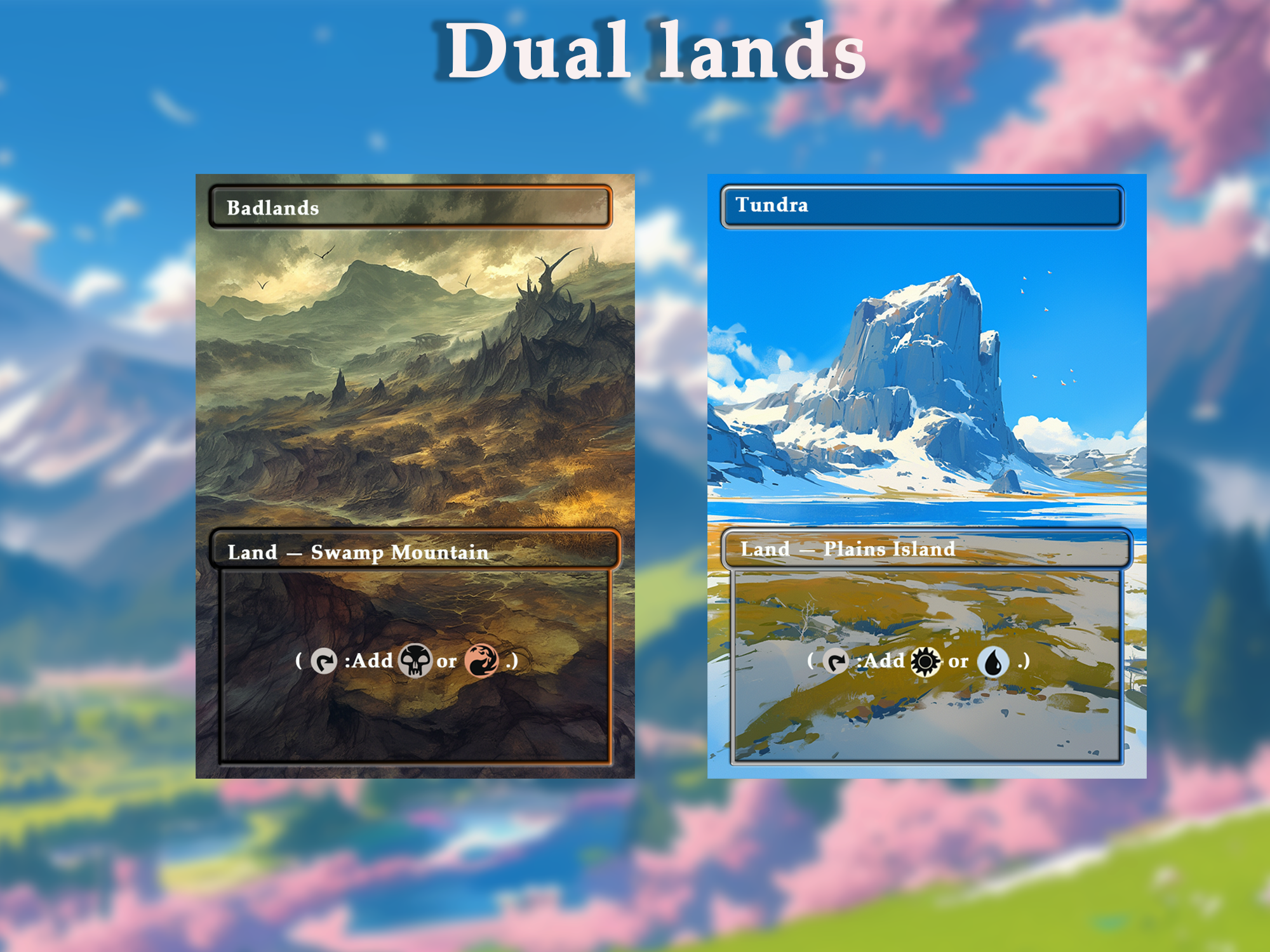 Dual land pack (10+ cards) Anime watercolour lands set of 10+ unique borderless custom proxy lands High quality lands for EDH or cEDH