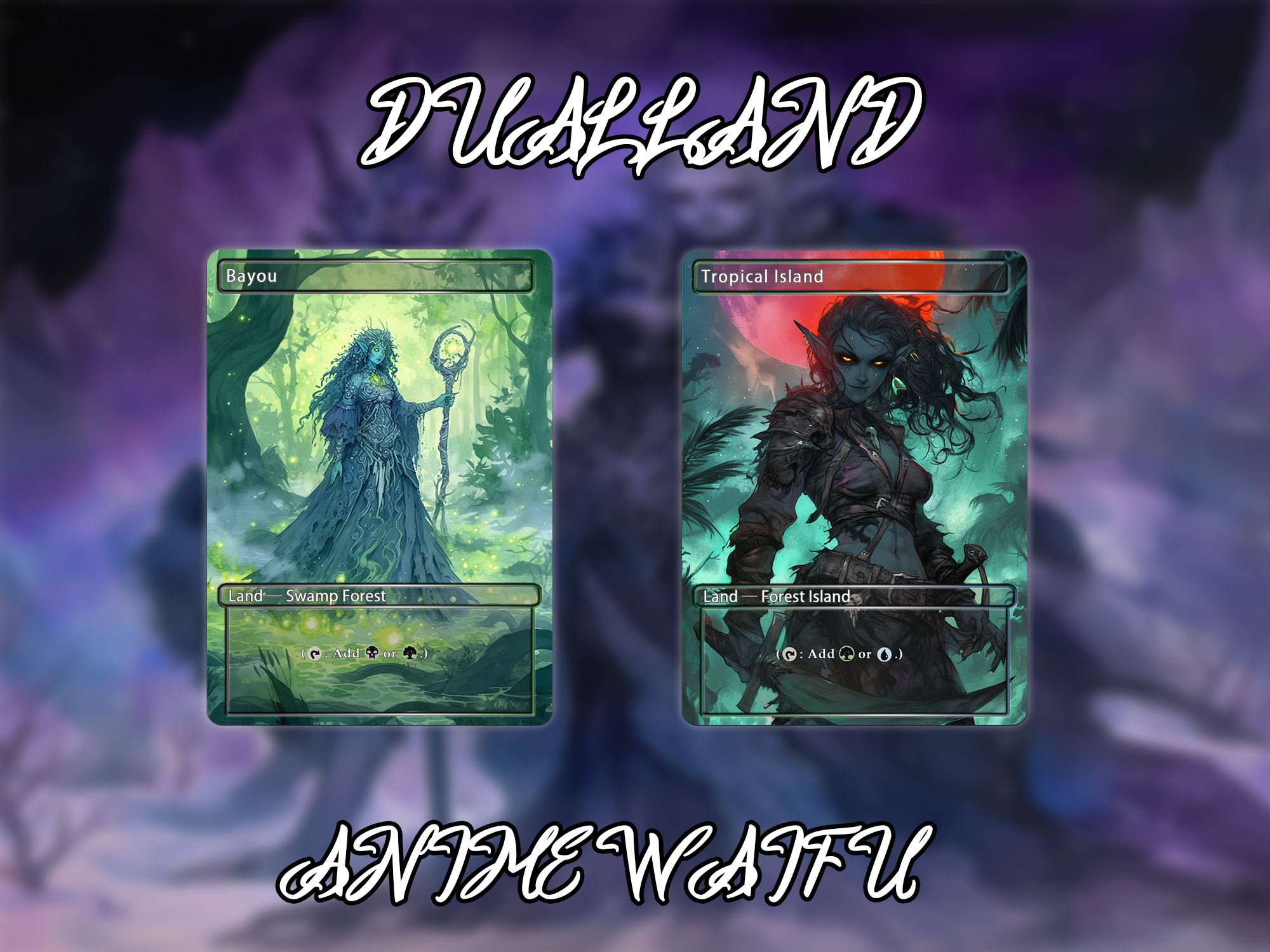 Dual land pack (10 cards) Anime waifu lands set of 10 unique borderless custom proxy lands High quality lands for EDH or cEDH