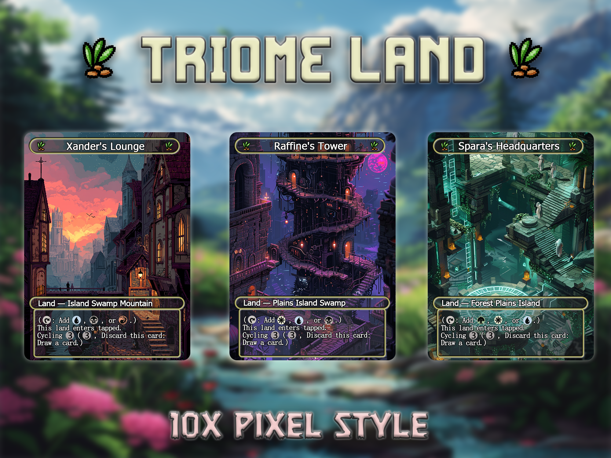 Triome land pack pixel style lands set of 10 unique borderless custom proxy lands High quality lands for EDH or cEDH