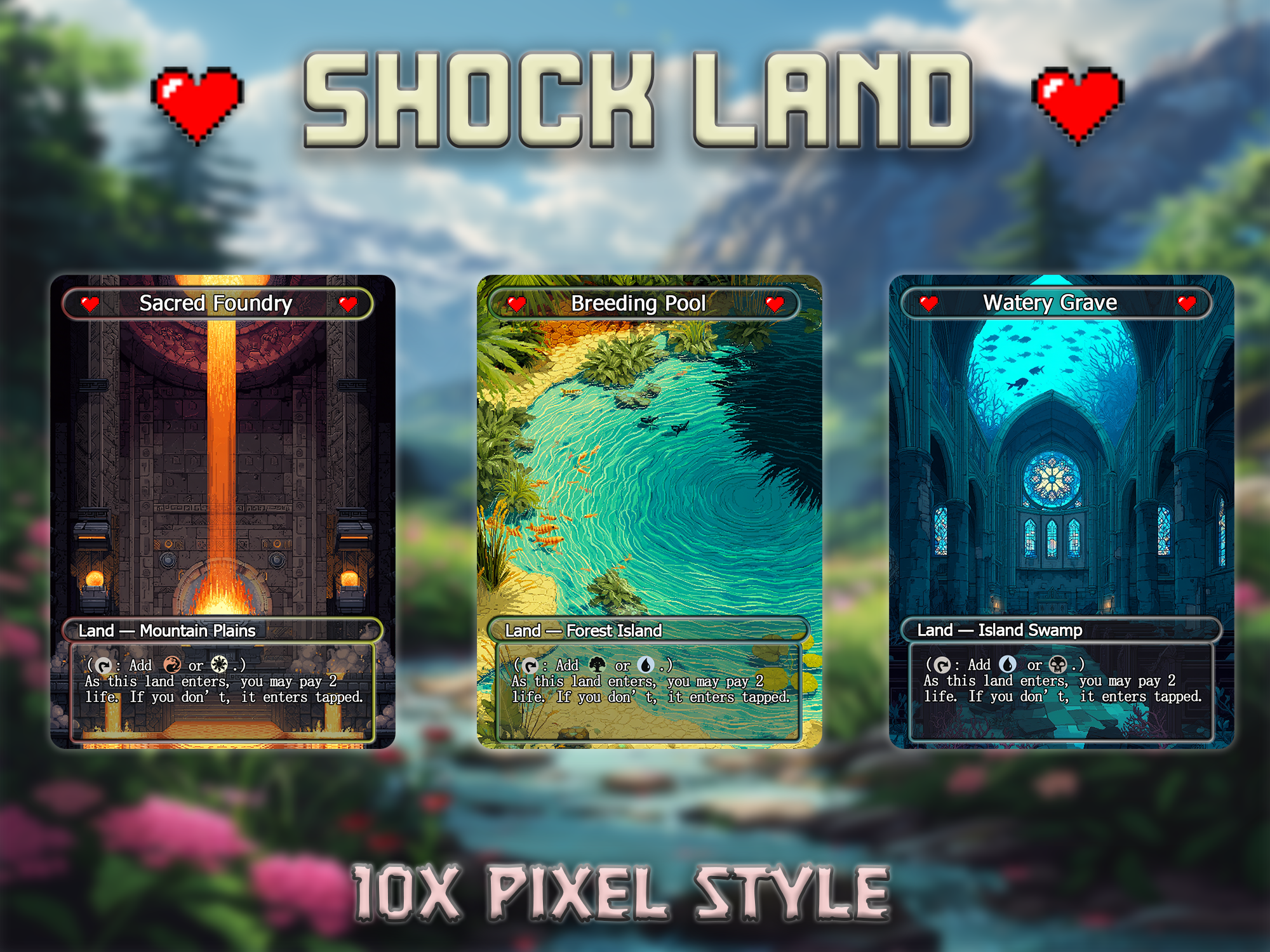 Shock land pack pixel style lands set of 10 unique borderless custom proxy lands High quality lands for EDH or cEDH