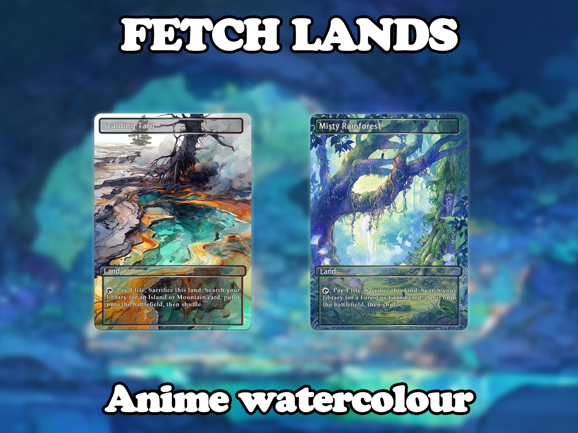 Fetch land pack (10 cards) Anime watercolour lands set of 10 unique borderless custom proxy lands High quality lands for EDH or cEDH