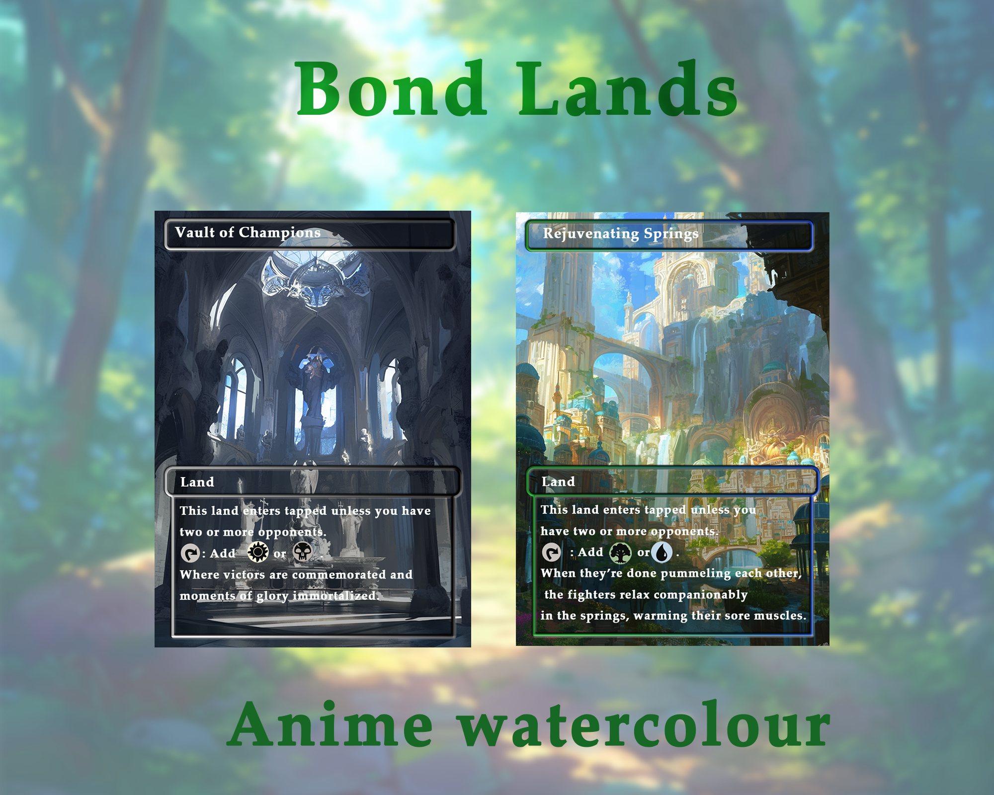 Bond land pack (10+ cards) Anime watercolour lands set of 10+ unique borderless custom MTG proxy lands High quality lands for EDH or cEDH
