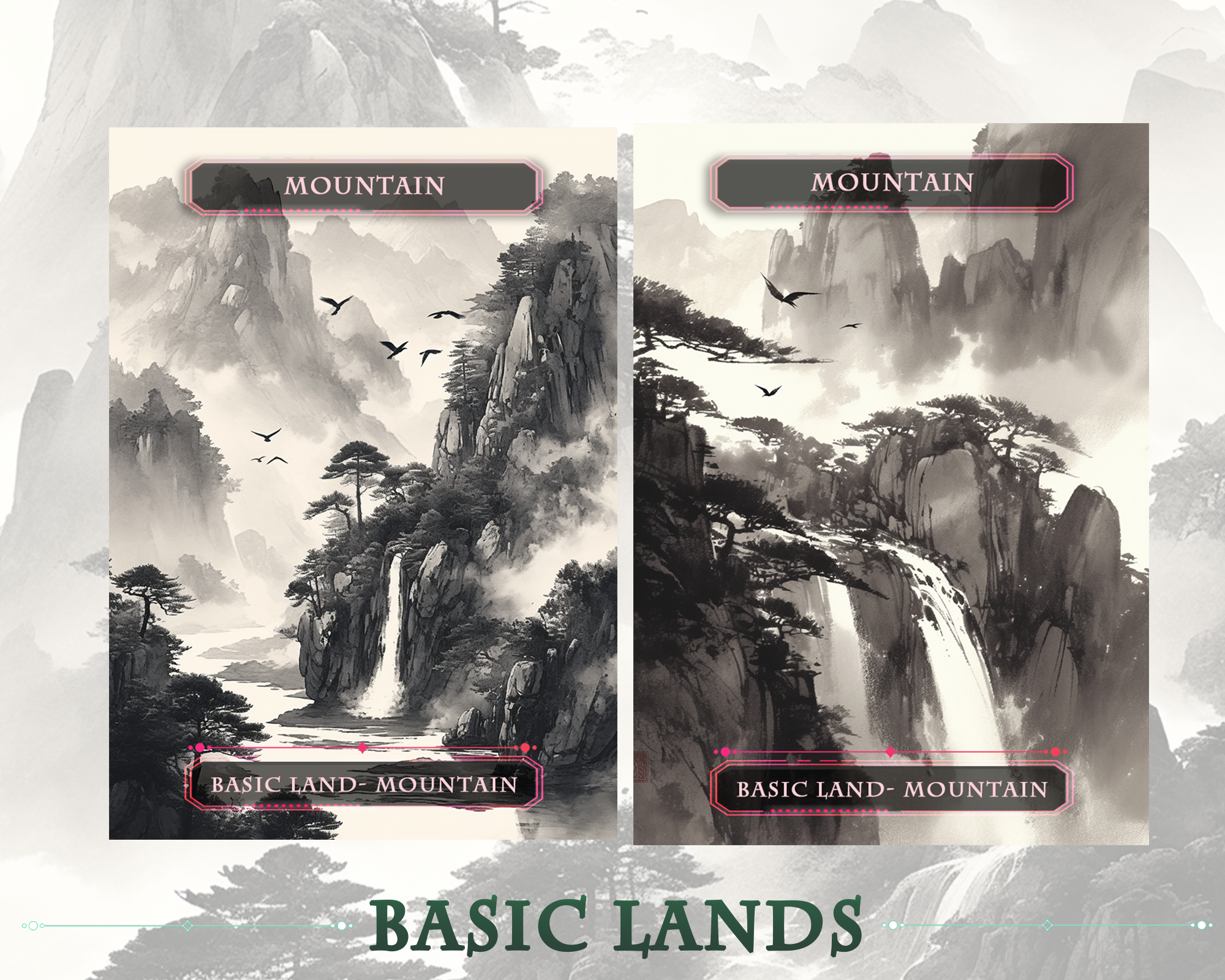 10 MTG Basic Lands Proxy, MTG Mountain Proxy, Custom Magic Cards for Commander EDH, Ancient Chinese Ink Style