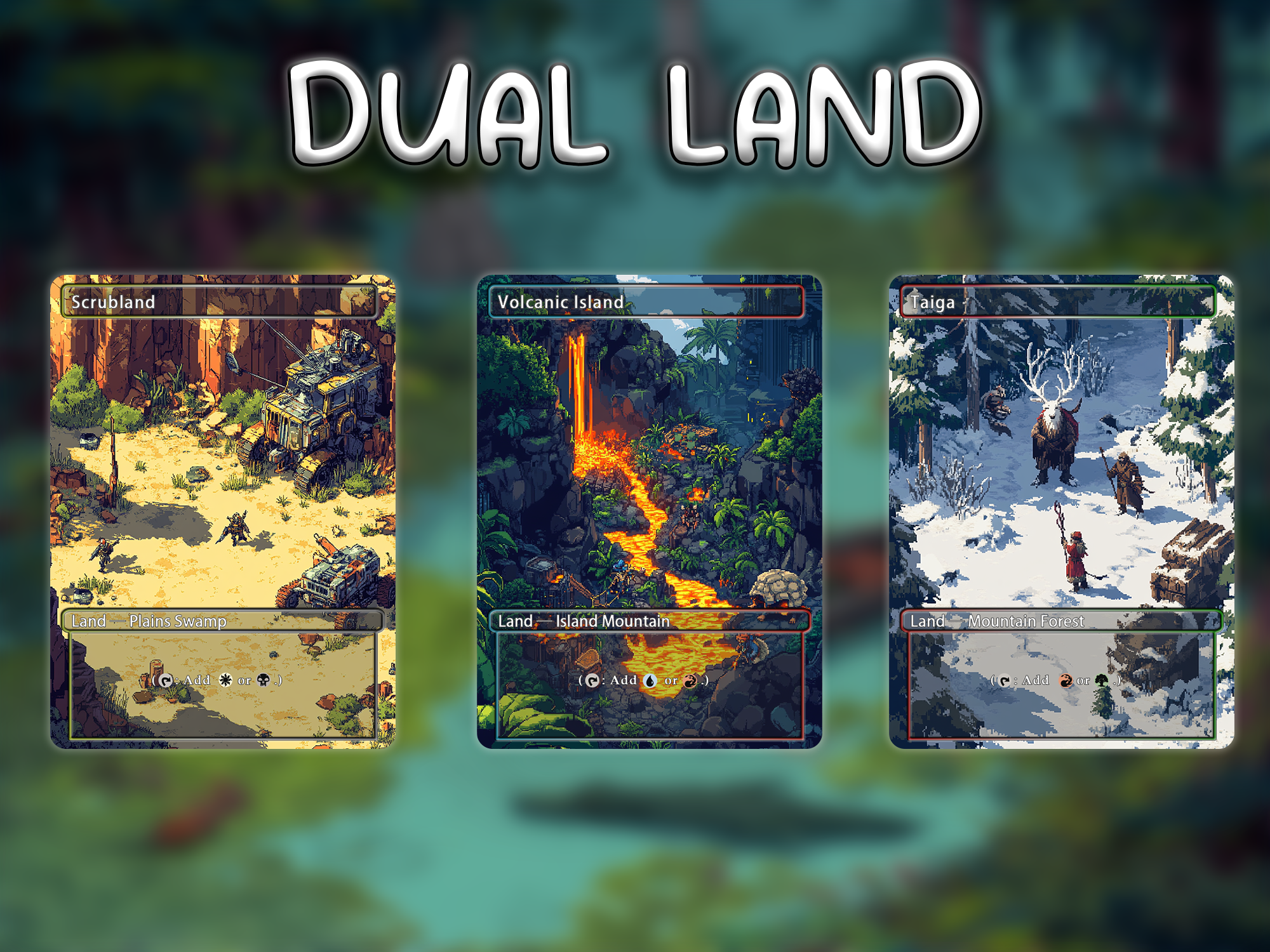 Dual land pack pixel style lands set of 10 unique borderless custom proxy lands High quality lands for EDH or cEDH