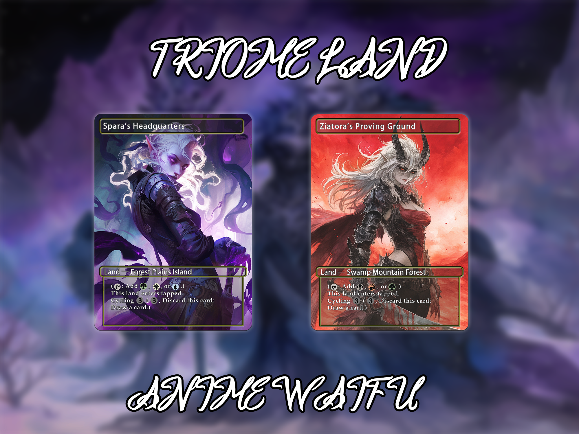 Triome land pack (10 cards) Anime waifu lands set of 10 unique borderless custom proxy lands High quality lands for EDH or cEDH