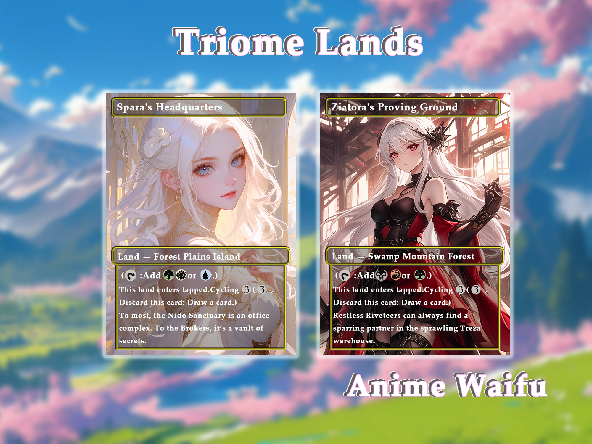 10 Triome land Anime Style, Proxy Lands Custom Magic Cards for Commander EDH/cEDH, Anime Waifu Proxy Cards