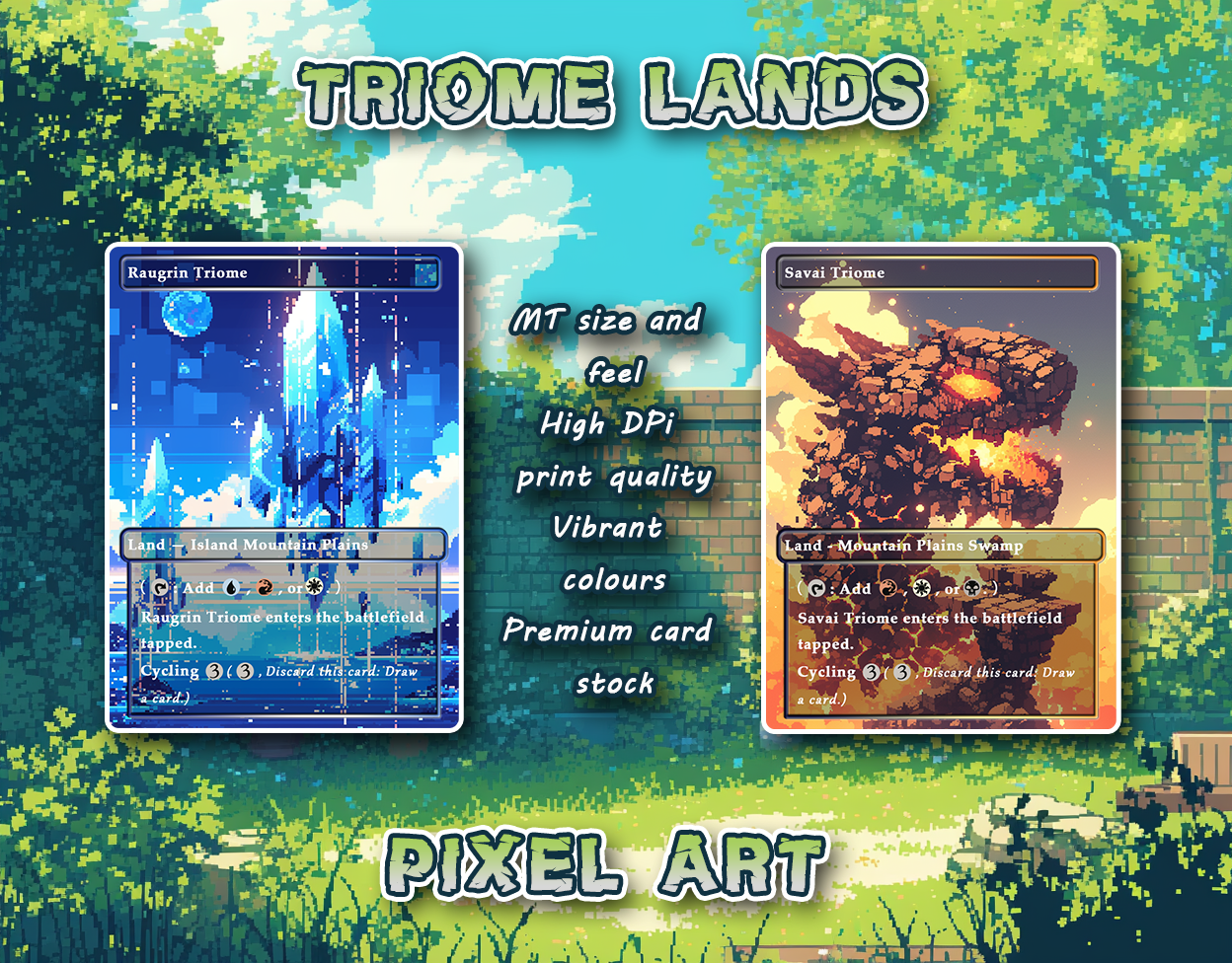 10 Pixel Art Triome Lands, Proxy Lands Custom Magic Cards