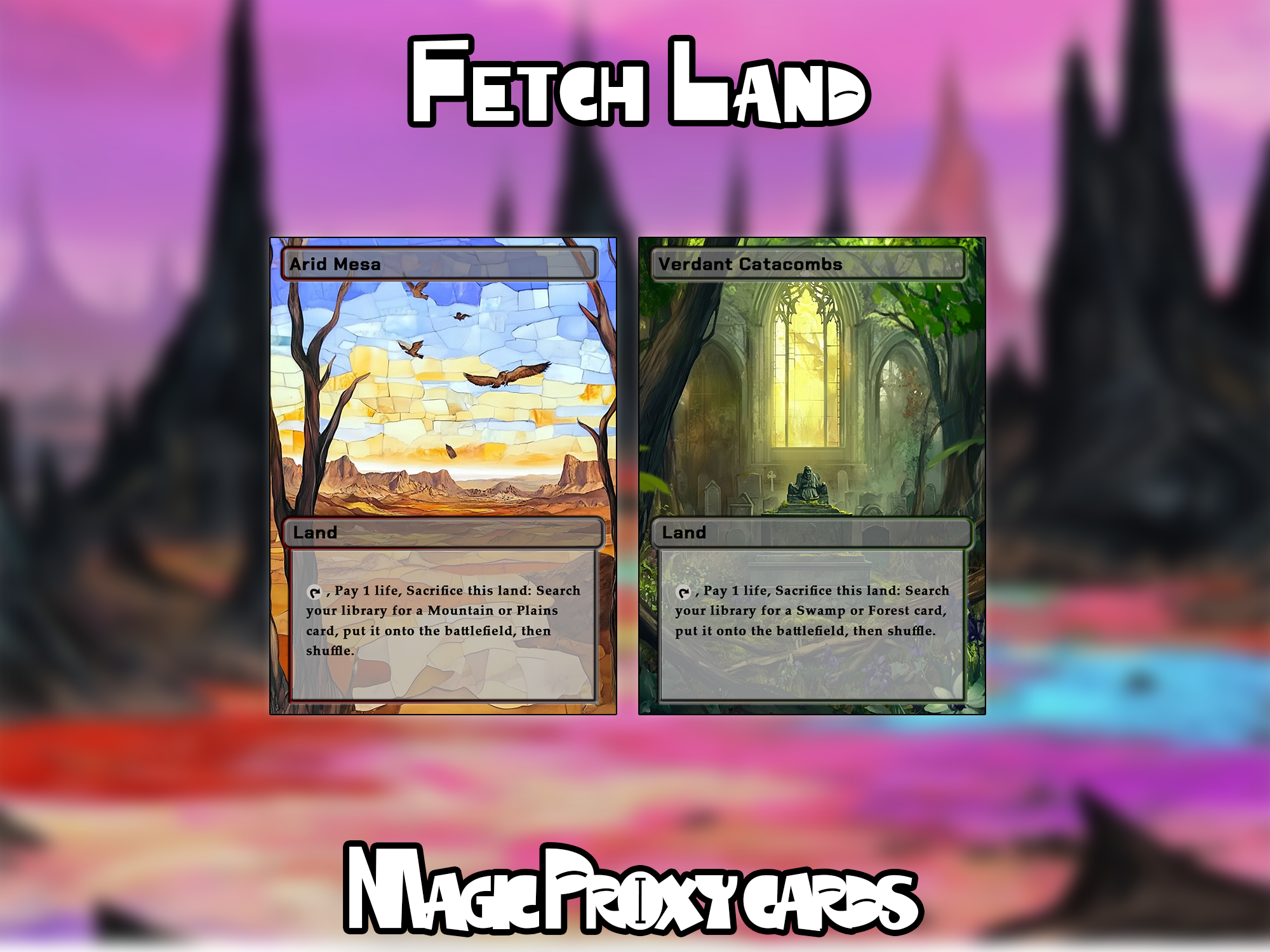 Fetch Land Bundle (10 cards), Fetch Land Proxy Set, Stained Glass Style Custom Proxy Lands for EDH or cEDH