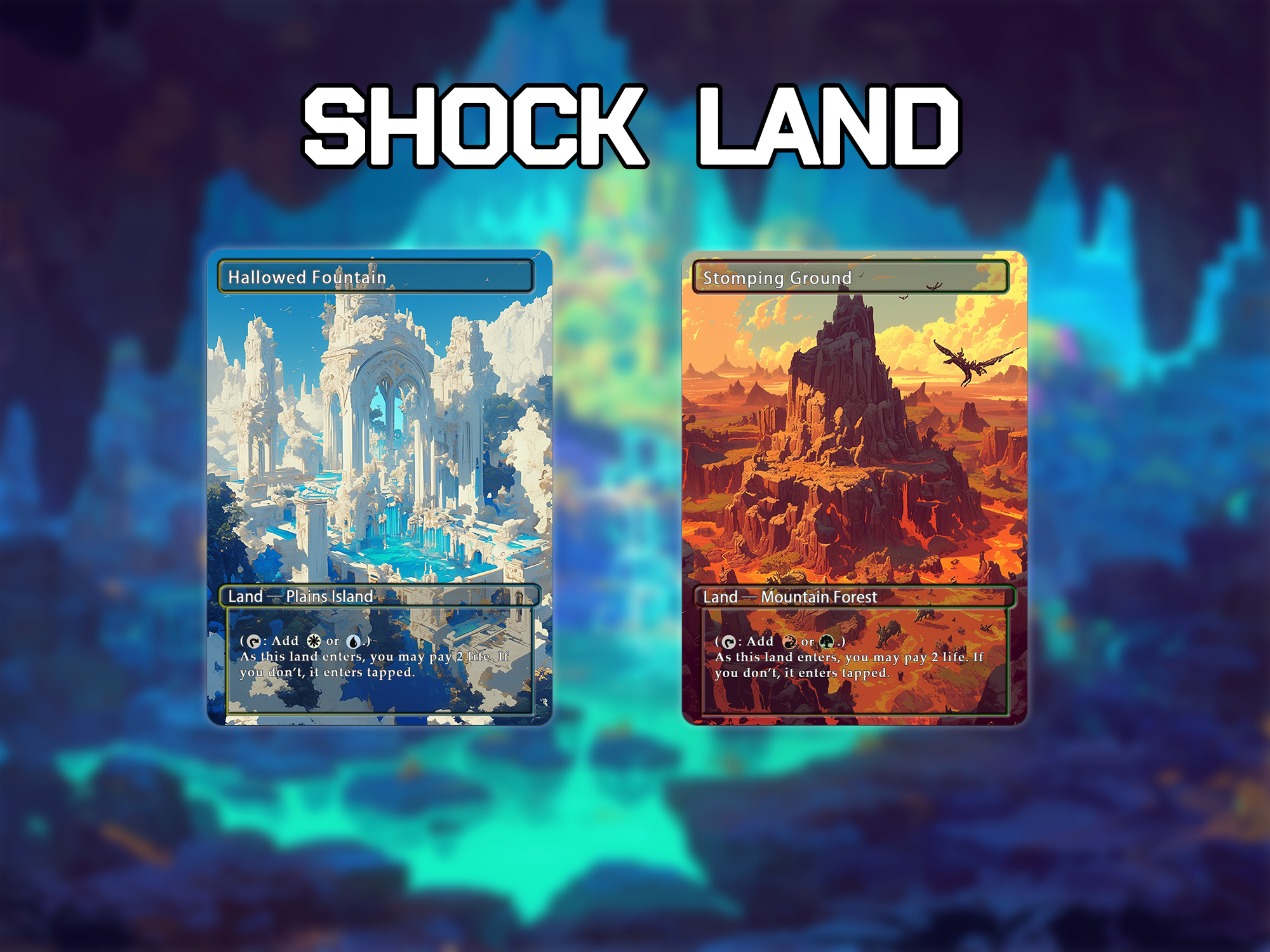 Shock land pack pixel style lands set of 10 unique borderless custom proxy lands High quality lands for EDH or cEDH