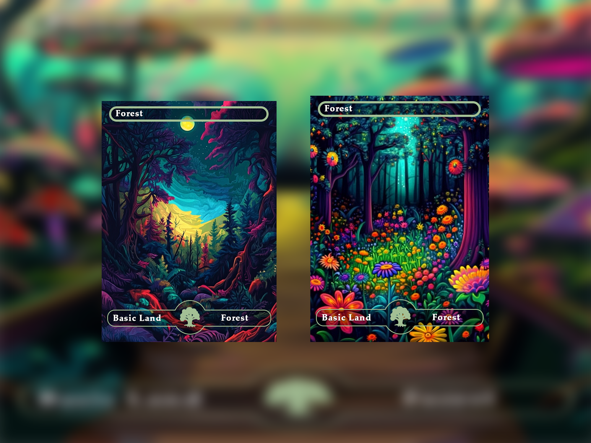 10 Basic Lands Proxy, Forest Proxy, Custom Magic Cards for Commander EDH Acid Lands series style