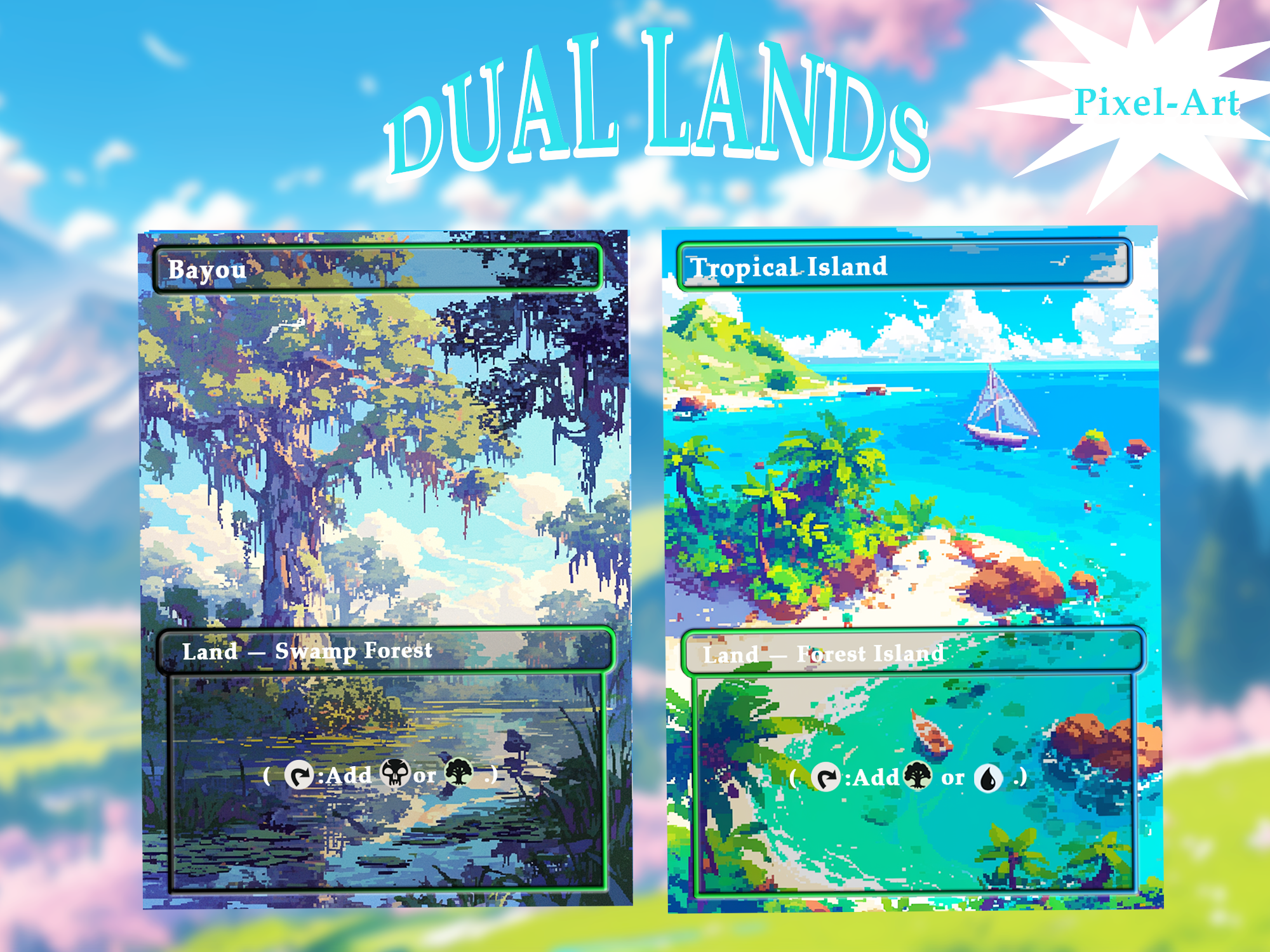 Dual land pack (10+ cards) Pixel-Art lands set of 10+ unique borderless custom proxy lands High quality lands for EDH or cEDH