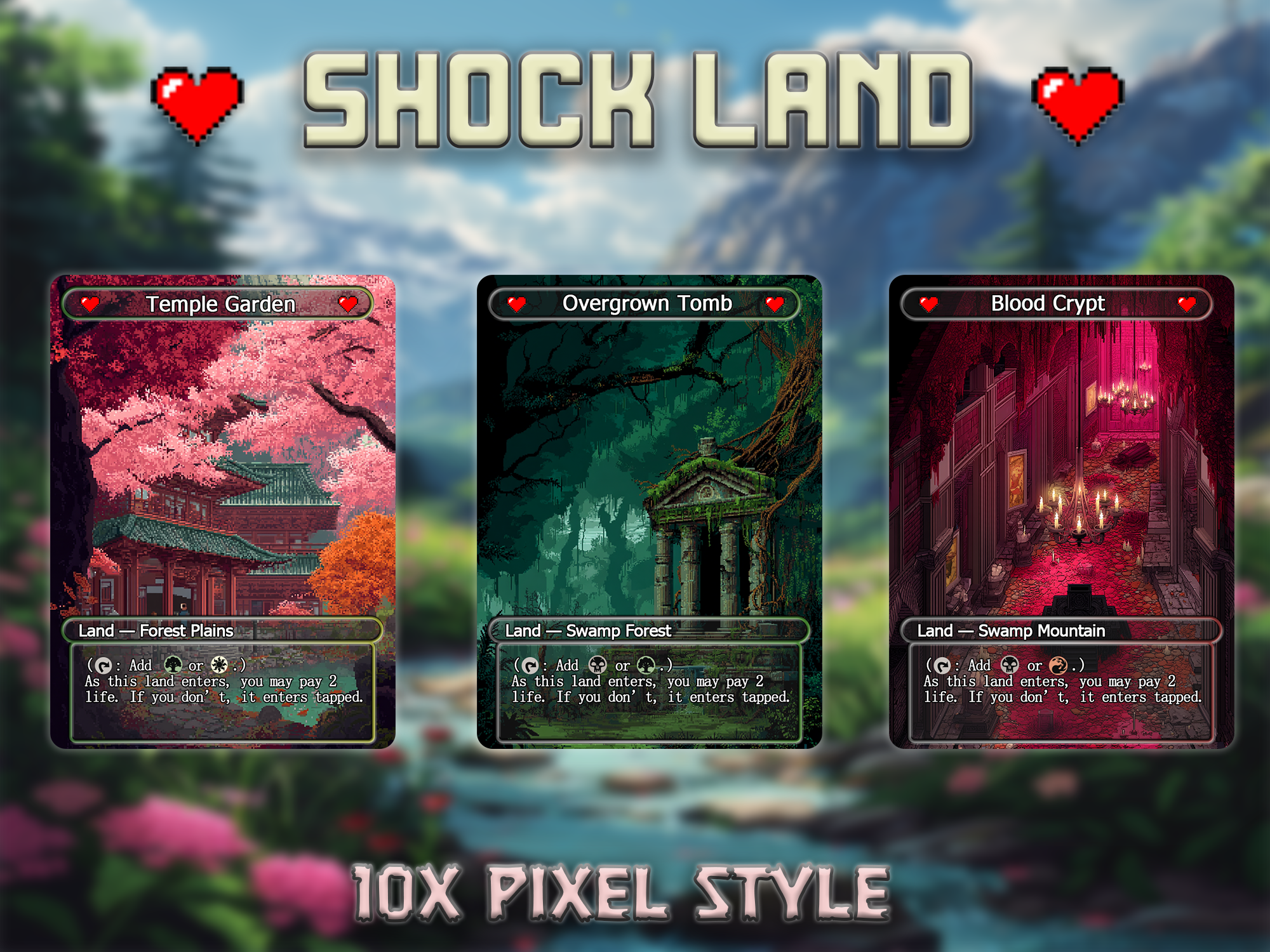 Shock land pack pixel style lands set of 10 unique borderless custom proxy lands High quality lands for EDH or cEDH