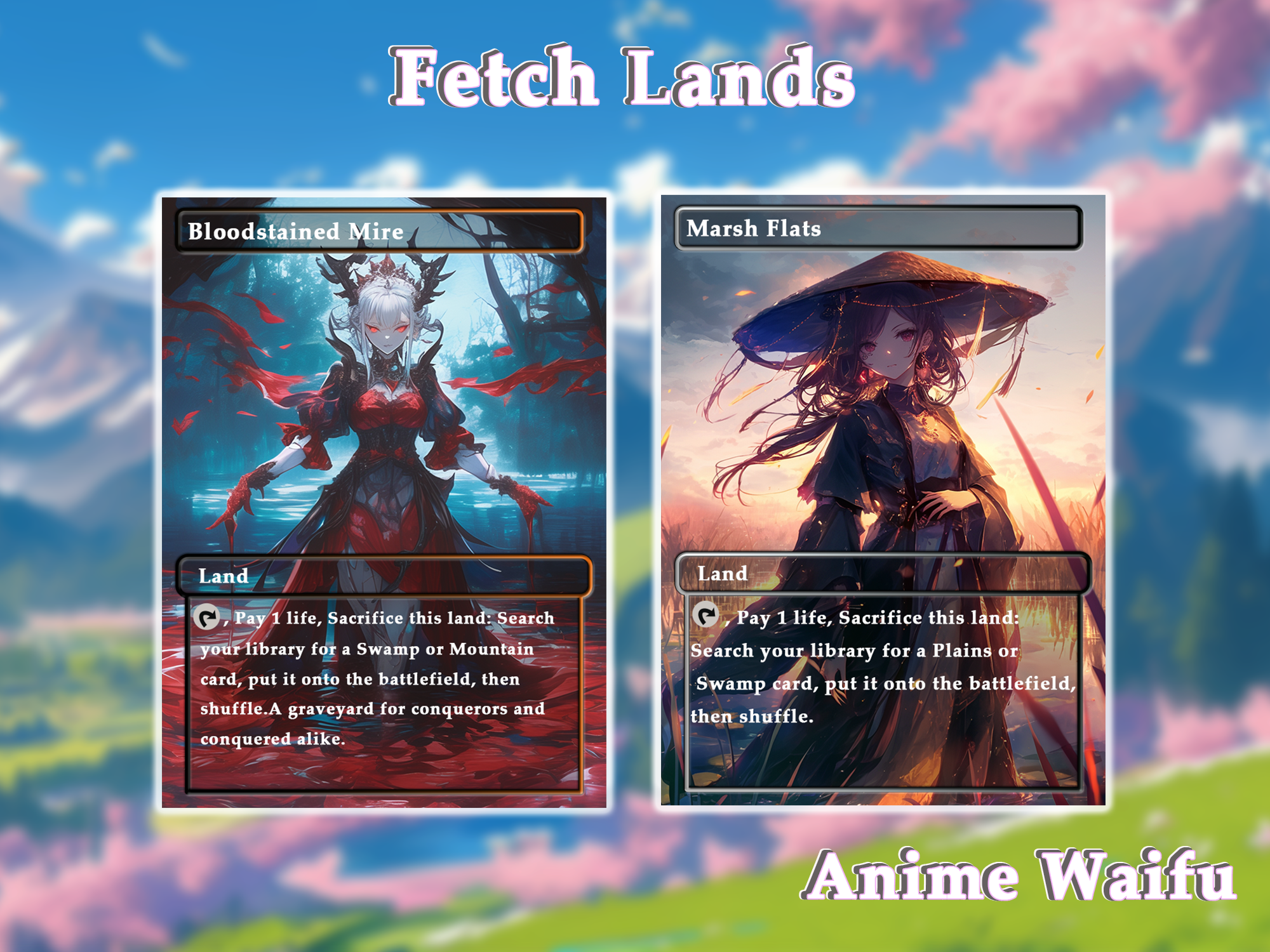 10 Fetch Lands Anime Style, Proxy Lands Custom Magic Cards for Commander EDH/cEDH, Anime Waifu Proxy Cards