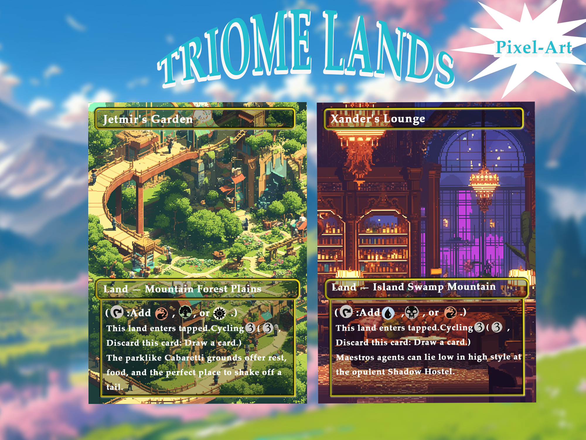 Triome land pack (10+ cards) Pixel-Art lands set of 10+ unique borderless custom proxy lands High quality lands for EDH or cEDH
