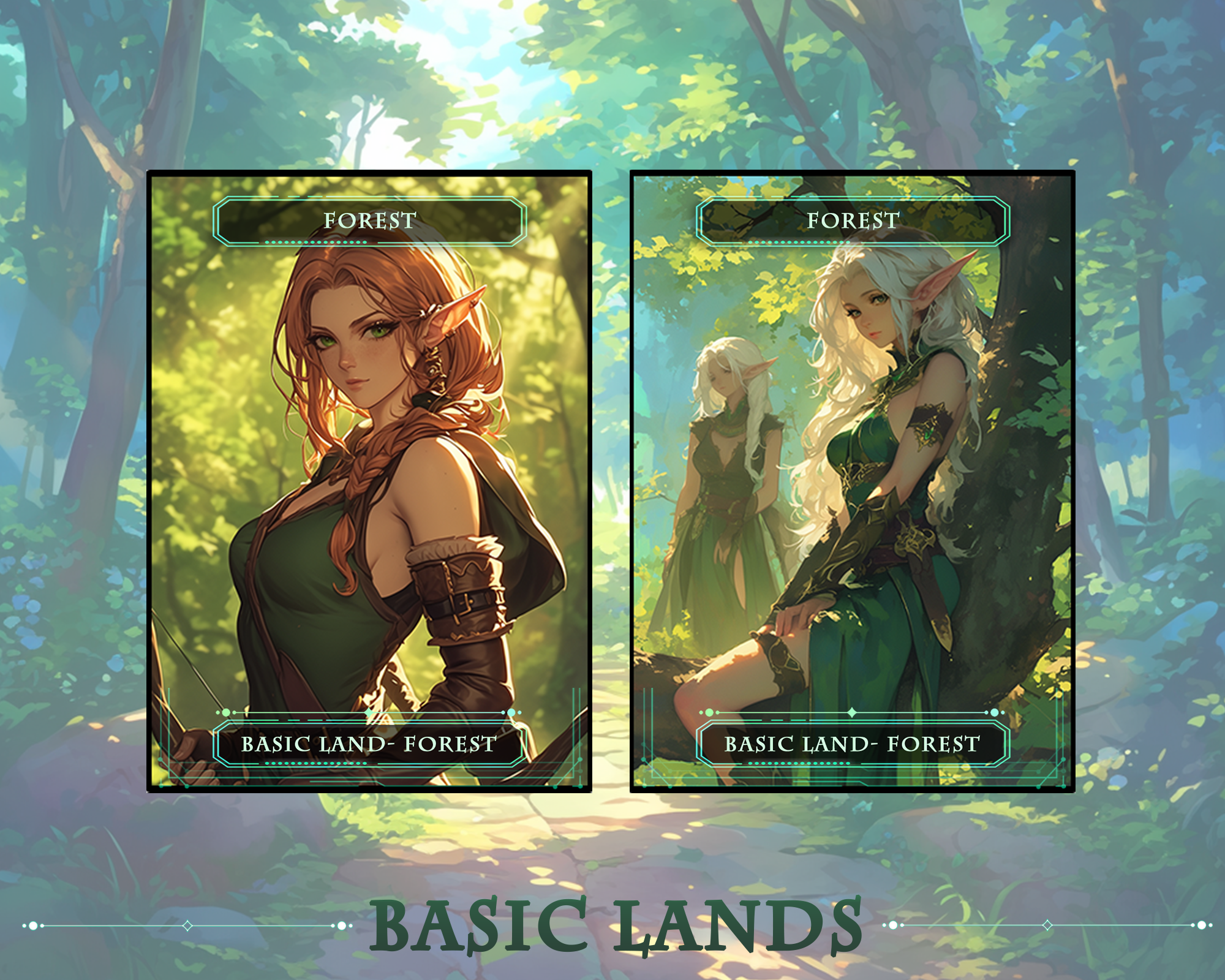 10Basic Lands MTG PROXY Anime Waifu for Magic The Gathering Decks , Cu
