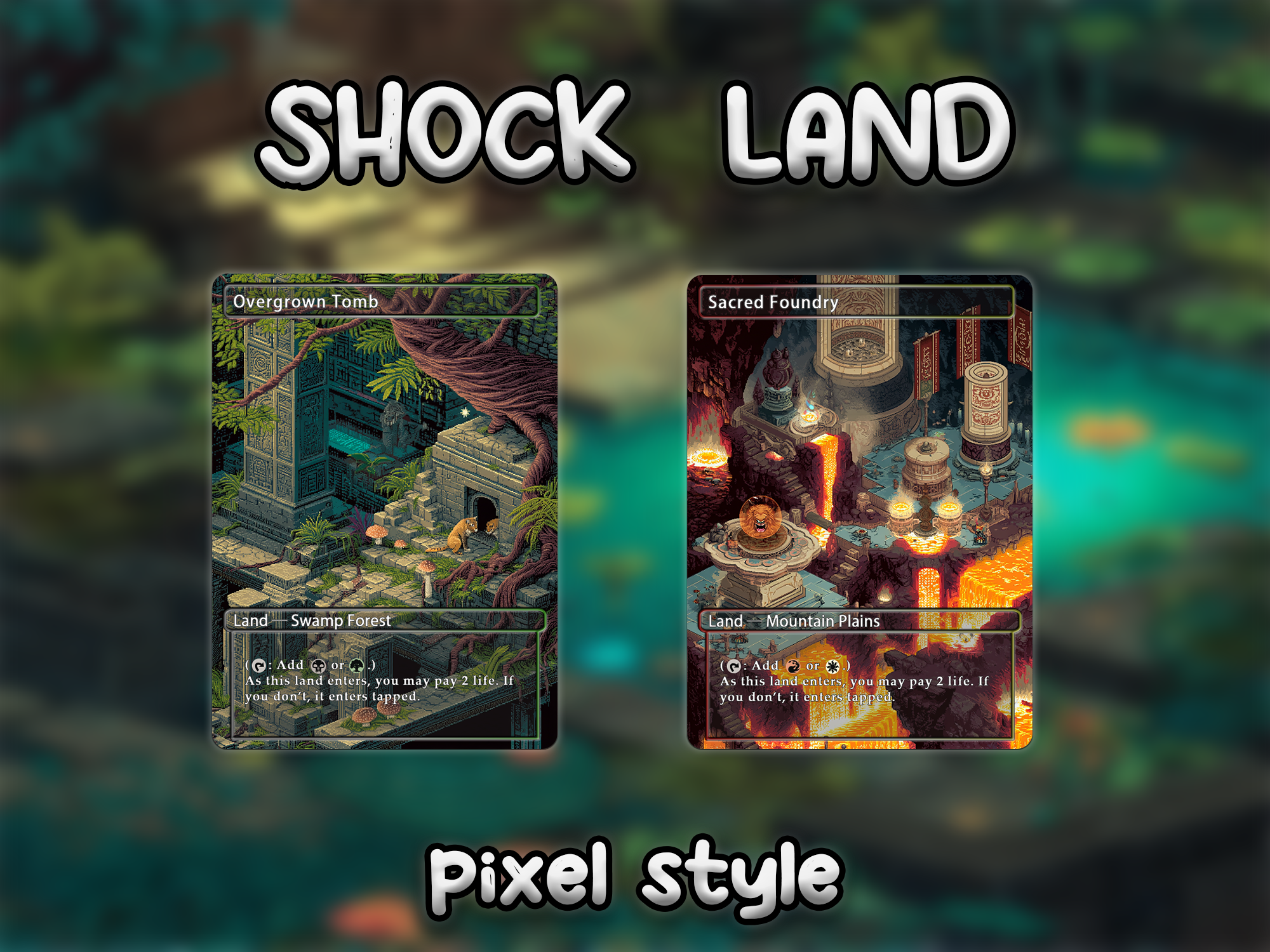 Shock land pack pixel style lands set of 10 unique borderless custom proxy lands High quality lands for EDH or cEDH