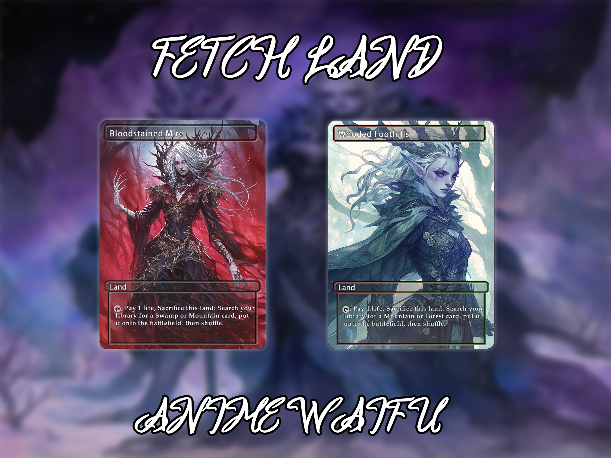 Fetch land pack (10 cards) Anime waifu lands set of 10 unique borderless custom proxy lands High quality lands for EDH or cEDH