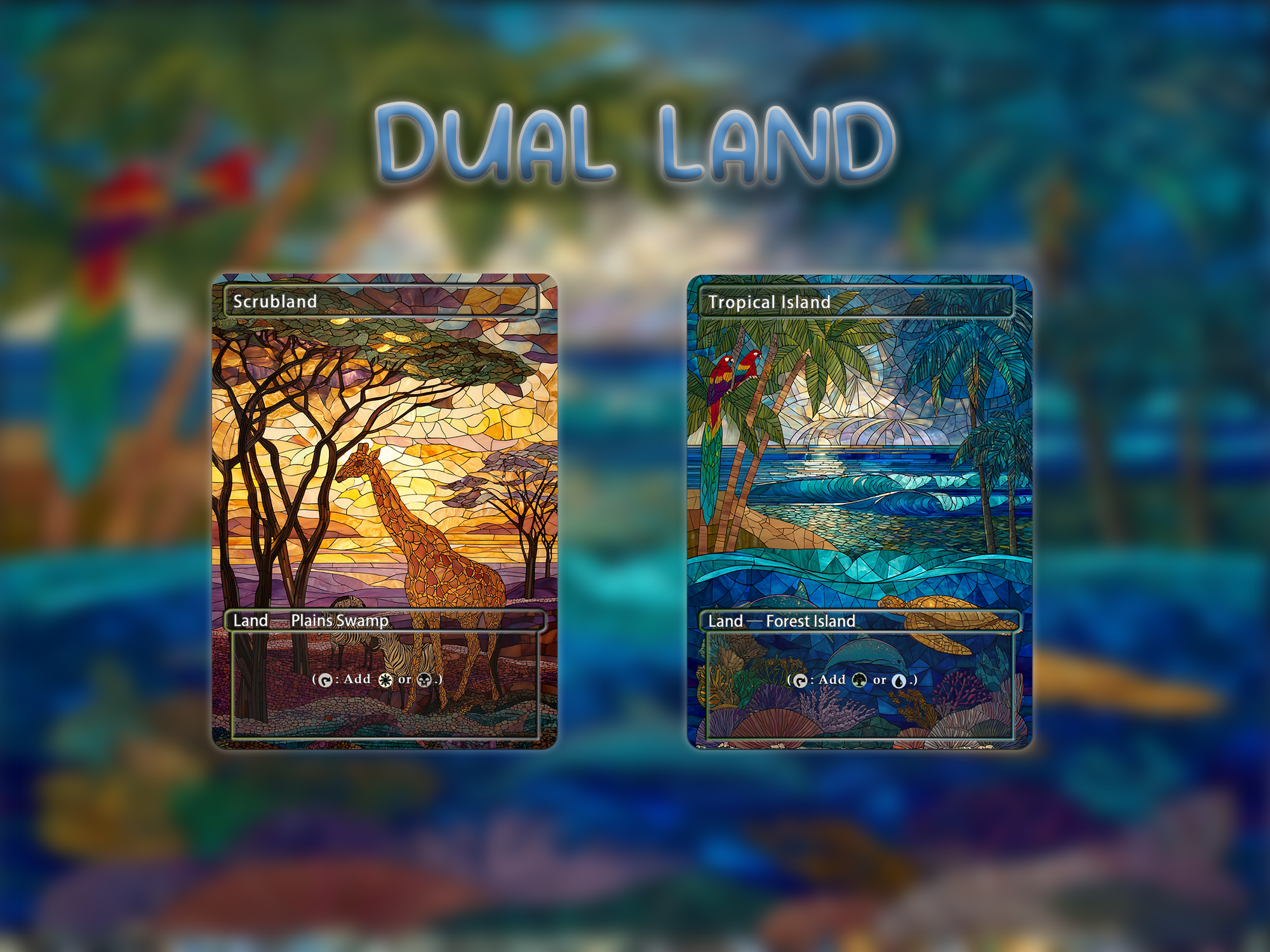 Dual land pack (10+ cards) animal styles set of 10+ unique borderless custom proxy lands High quality lands for EDH or cEDH