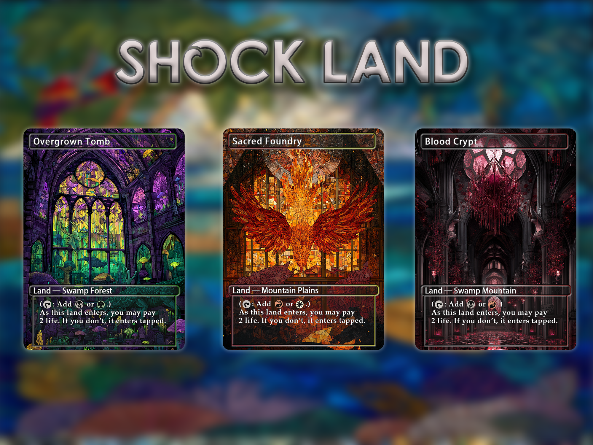 Shock land pack (10+ cards) animal styles set of 10+ unique borderless custom proxy lands High quality lands for EDH or cEDH