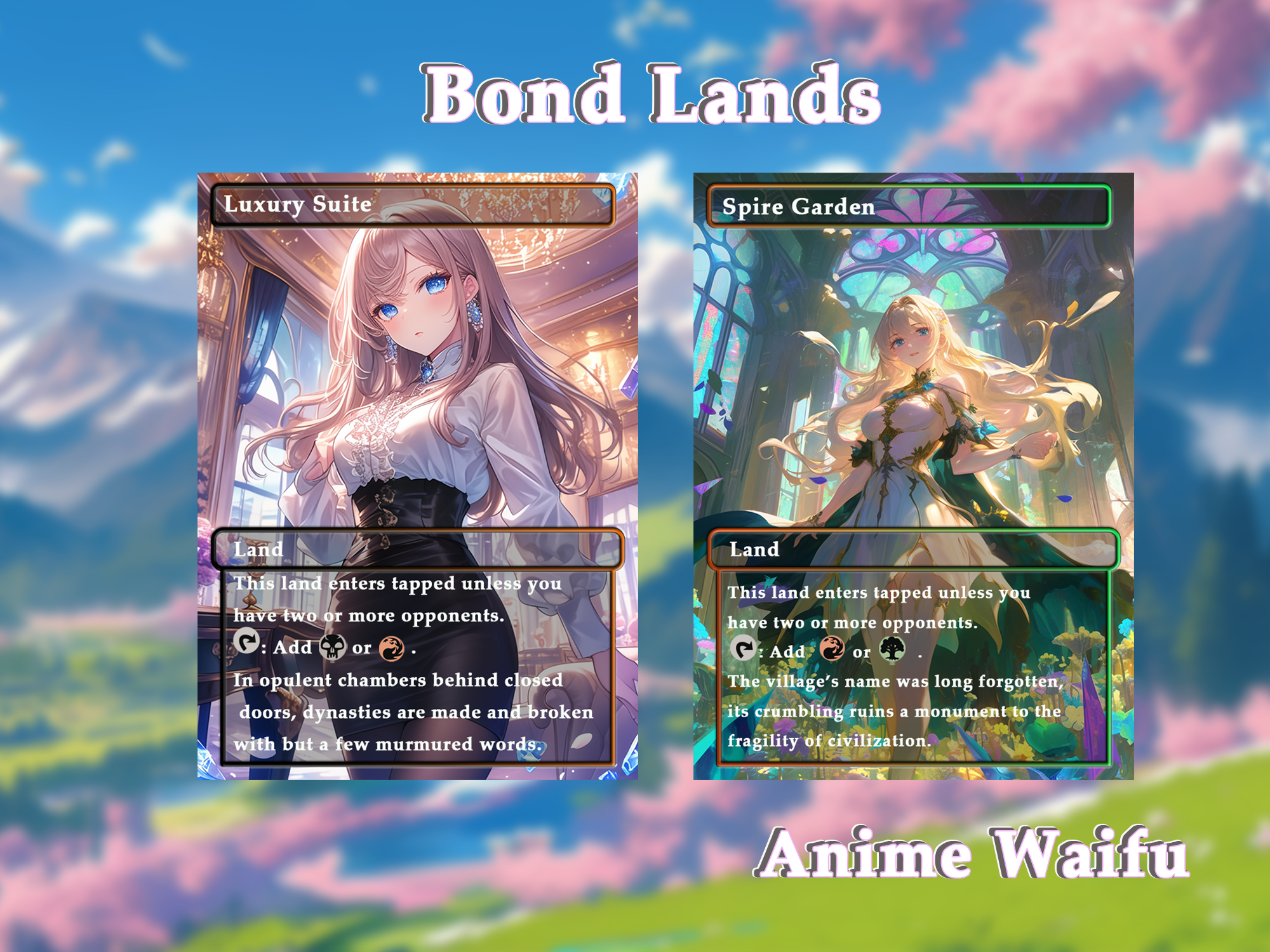 10 Bond land Anime Style, Proxy Lands Custom Magic Cards for Commander EDH/cEDH, Anime Waifu Proxy Cards