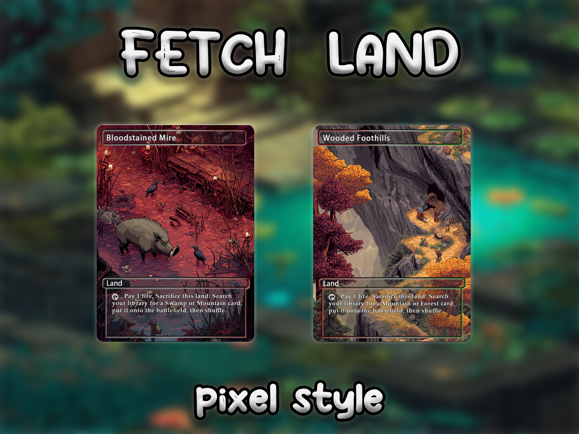 Fetch land pack pixel style lands set of 10 unique borderless custom proxy lands High quality lands for EDH or cEDH