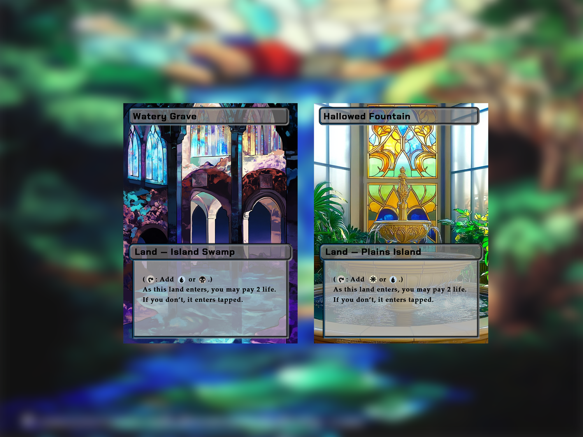 Shock Lands Bundle (10 cards), Proxy shock Land Set, Stained Glass Style Custom Proxy Lands for EDH or cEDH