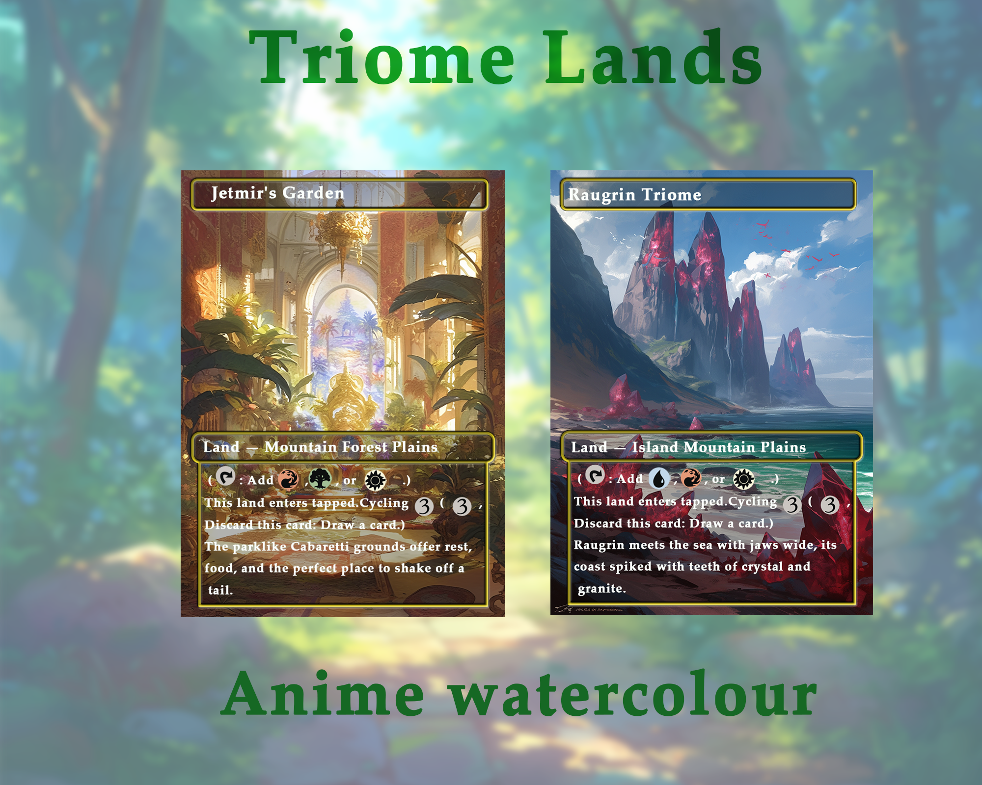 Triome land pack (10+ cards) Anime watercolour lands set of 10+ unique borderless custom MTG proxy lands High quality lands for EDH or cEDH