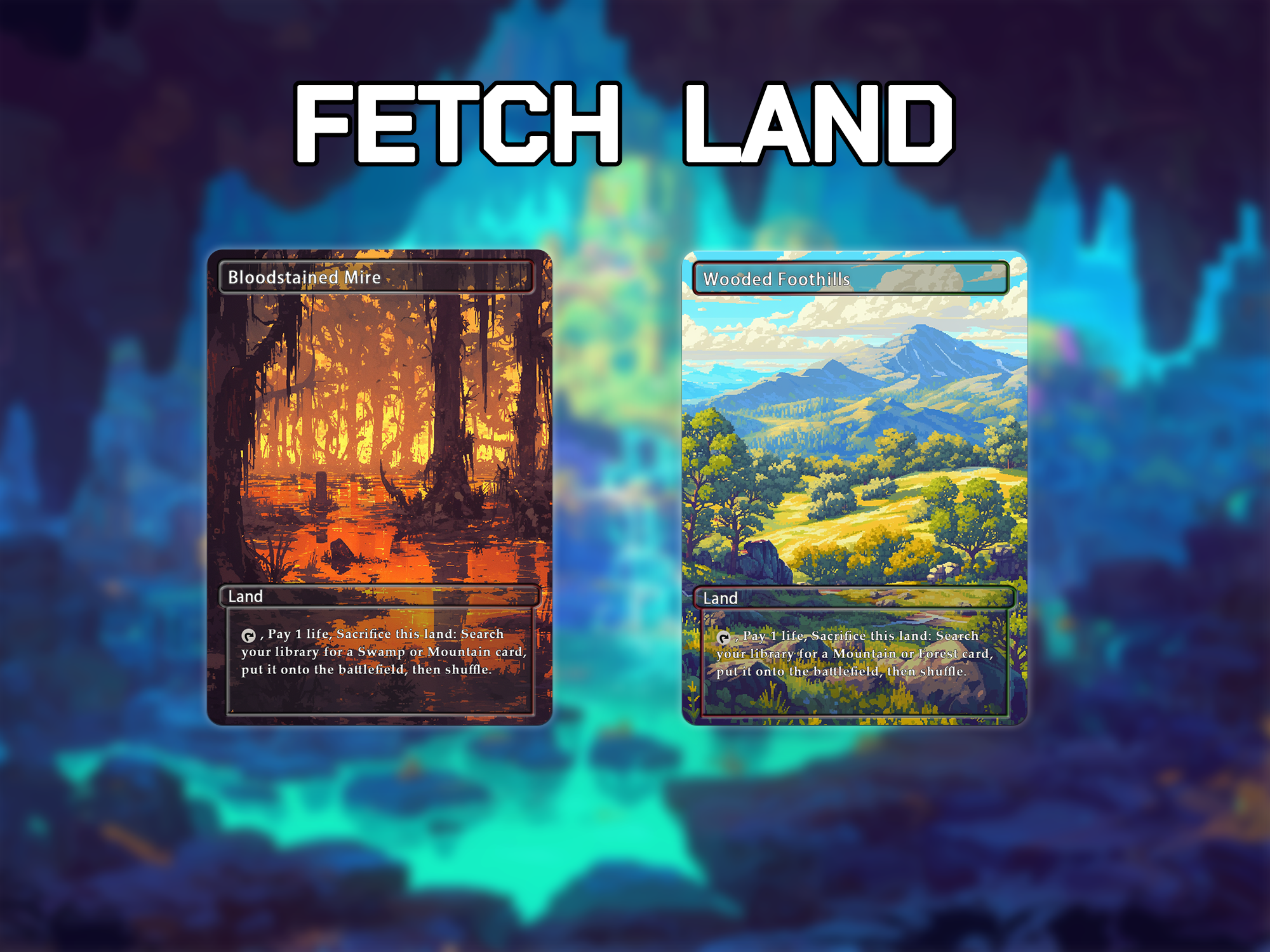 Fetch land pack watercolor style lands set of 10 unique borderless custom proxy lands High quality lands for EDH or cEDH