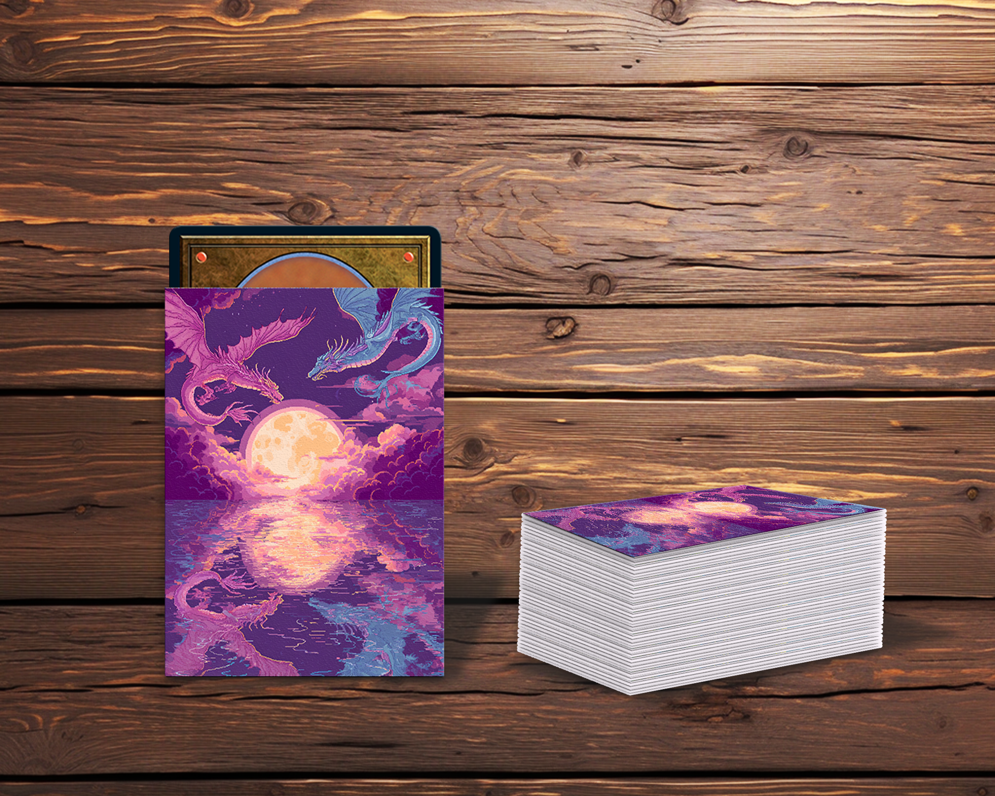 Moonlit Dragons in Pixel Art Card Sleeves