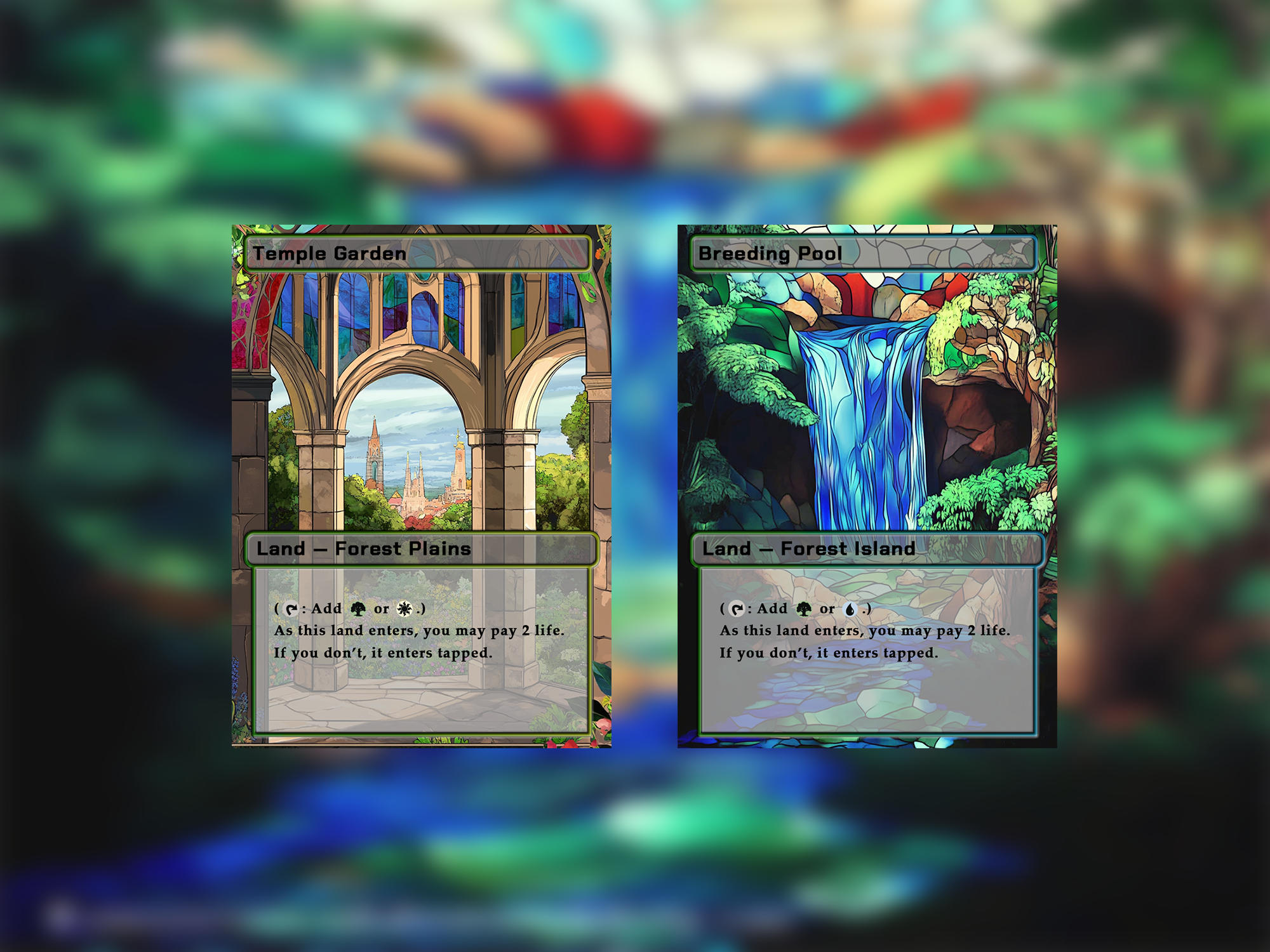 Shock Lands Bundle (10 cards), Proxy shock Land Set, Stained Glass Style Custom Proxy Lands for EDH or cEDH