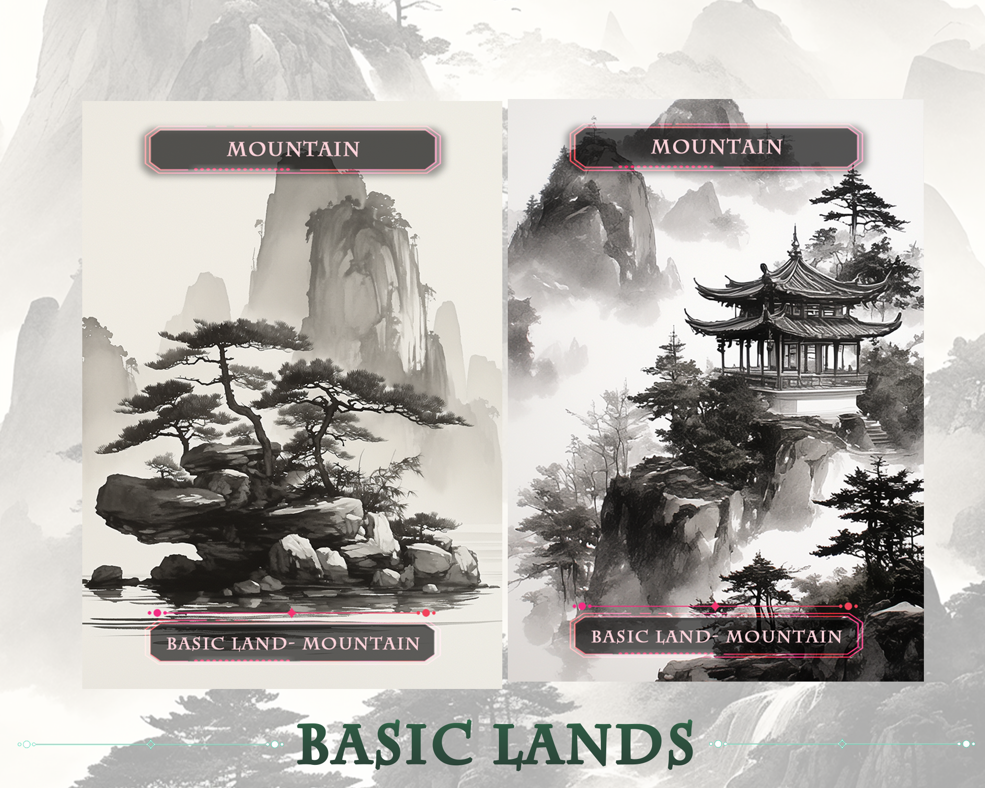 10 MTG Basic Lands Proxy, MTG Mountain Proxy, Custom Magic Cards for Commander EDH, Ancient Chinese Ink Style