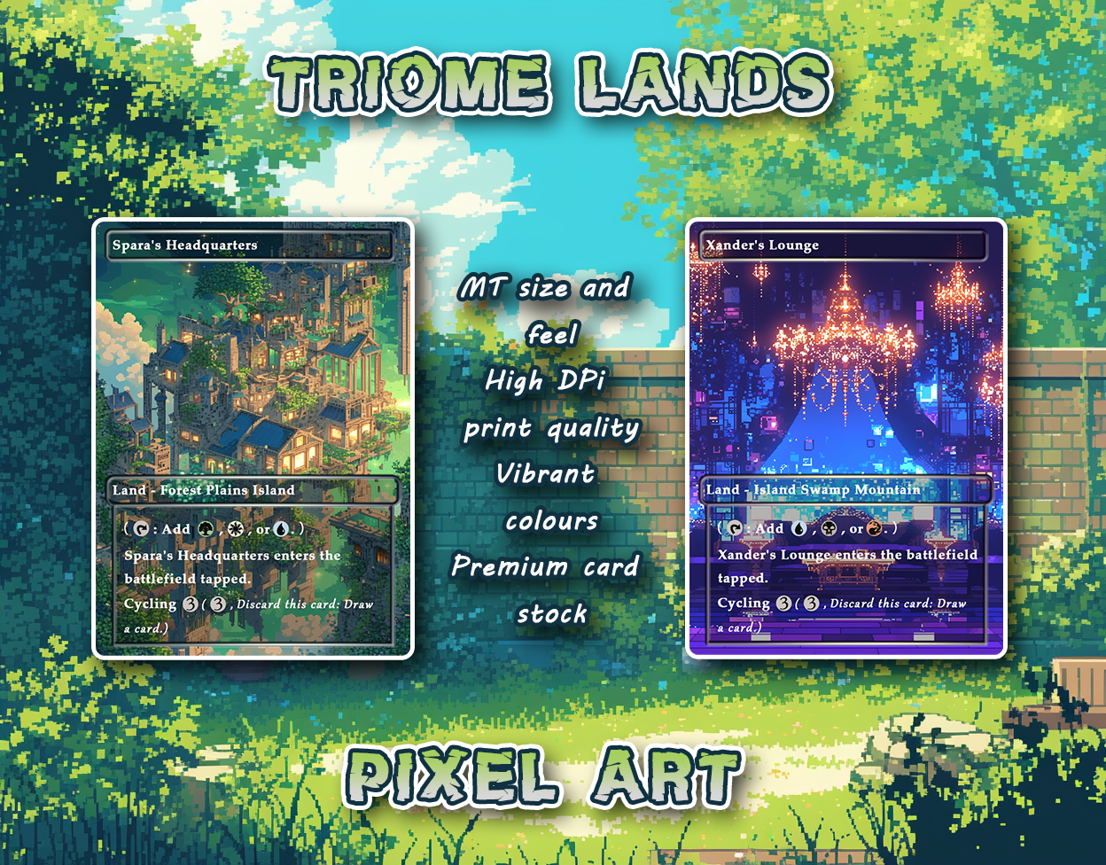 10 Pixel Art Triome Lands, Proxy Lands Custom Magic Cards