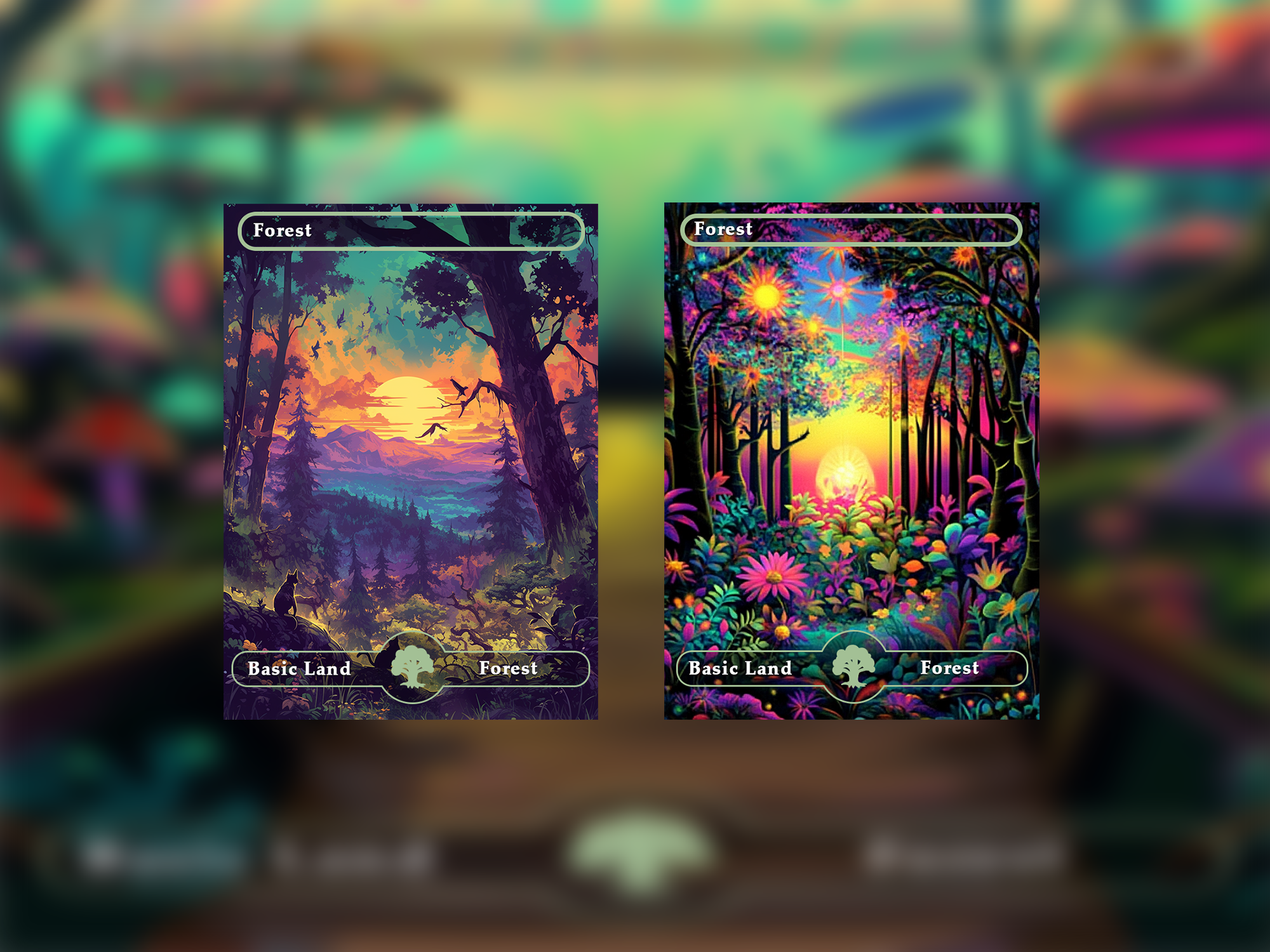 10 Basic Lands Proxy, Forest Proxy, Custom Magic Cards for Commander EDH Acid Lands series style