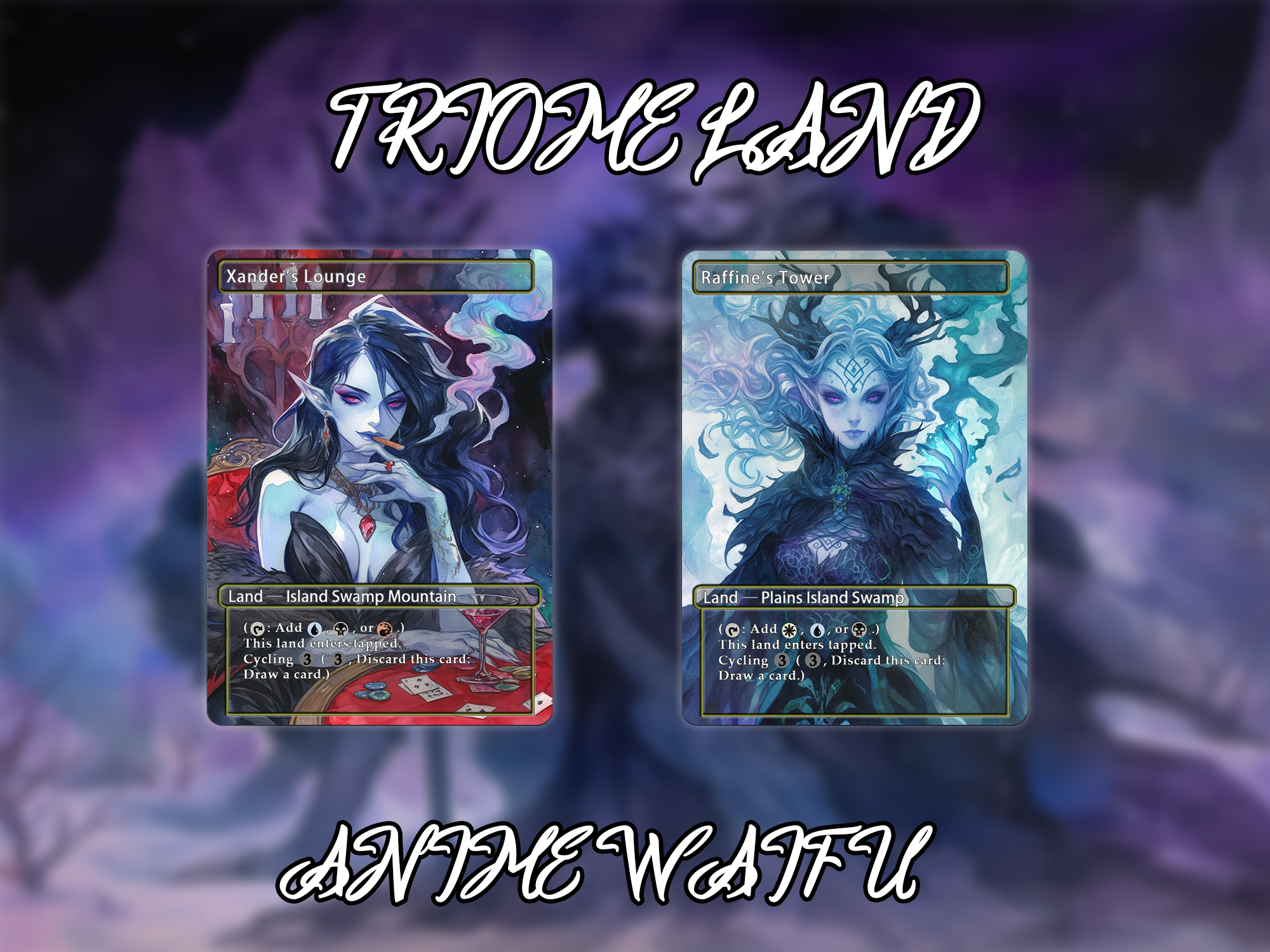 Triome land pack (10 cards) Anime waifu lands set of 10 unique borderless custom proxy lands High quality lands for EDH or cEDH