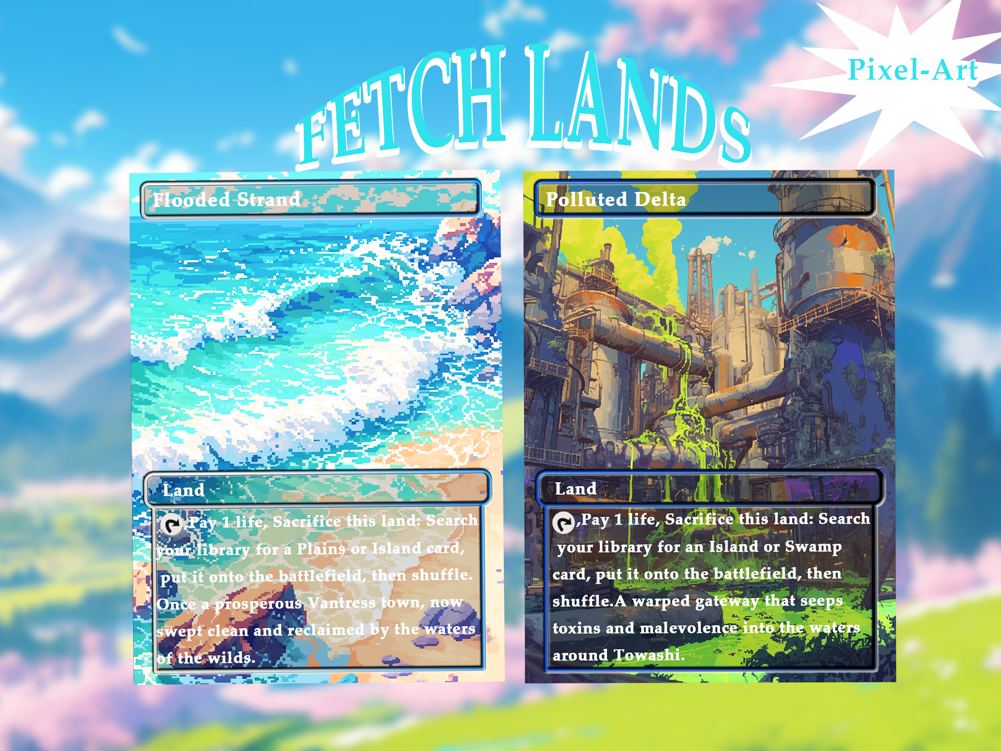 Fetch Lands pack (10+ cards) Pixel-Art lands set of 10+ unique borderless custom proxy lands High quality lands for EDH or cEDH
