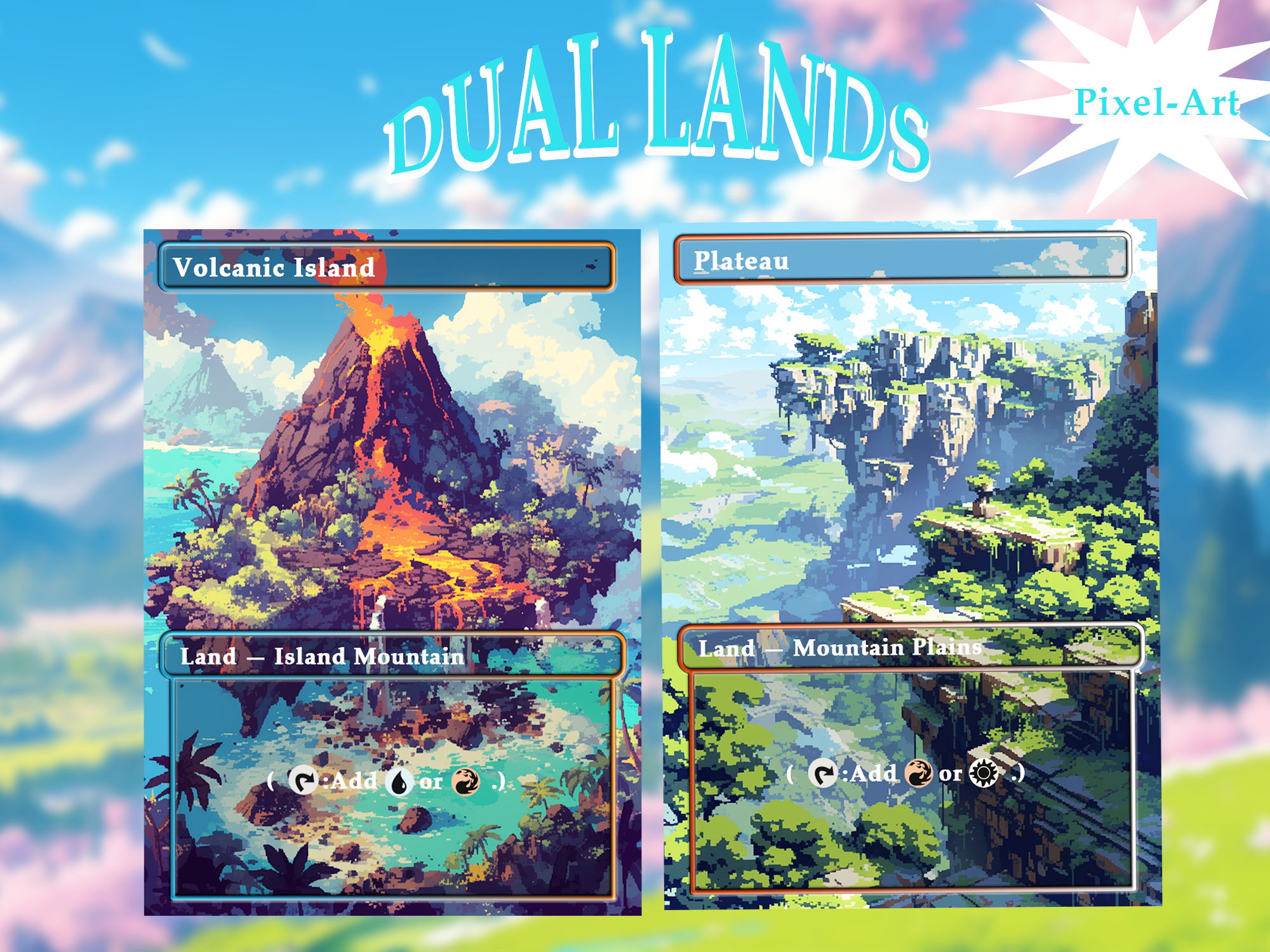 Dual land pack (10+ cards) Pixel-Art lands set of 10+ unique borderless custom proxy lands High quality lands for EDH or cEDH