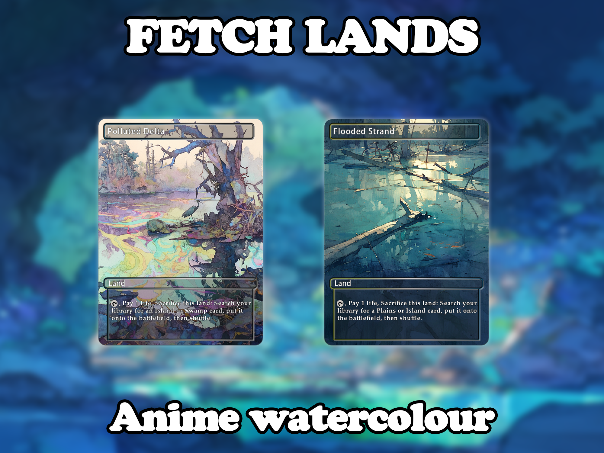 Fetch land pack (10 cards) Anime watercolour lands set of 10 unique borderless custom proxy lands High quality lands for EDH or cEDH